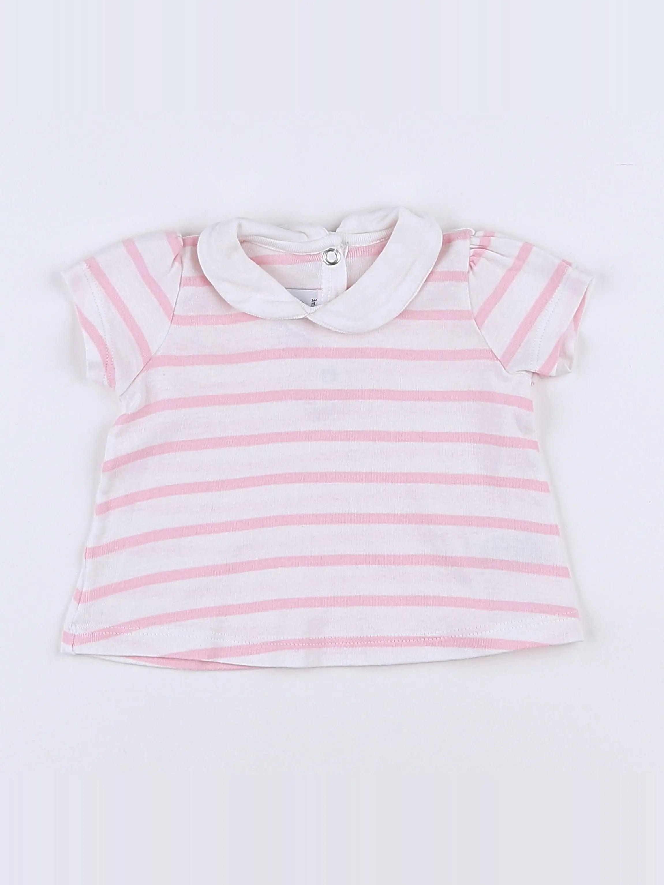 Petit Bateau - tee-shirt blanc, rose - 3 mois