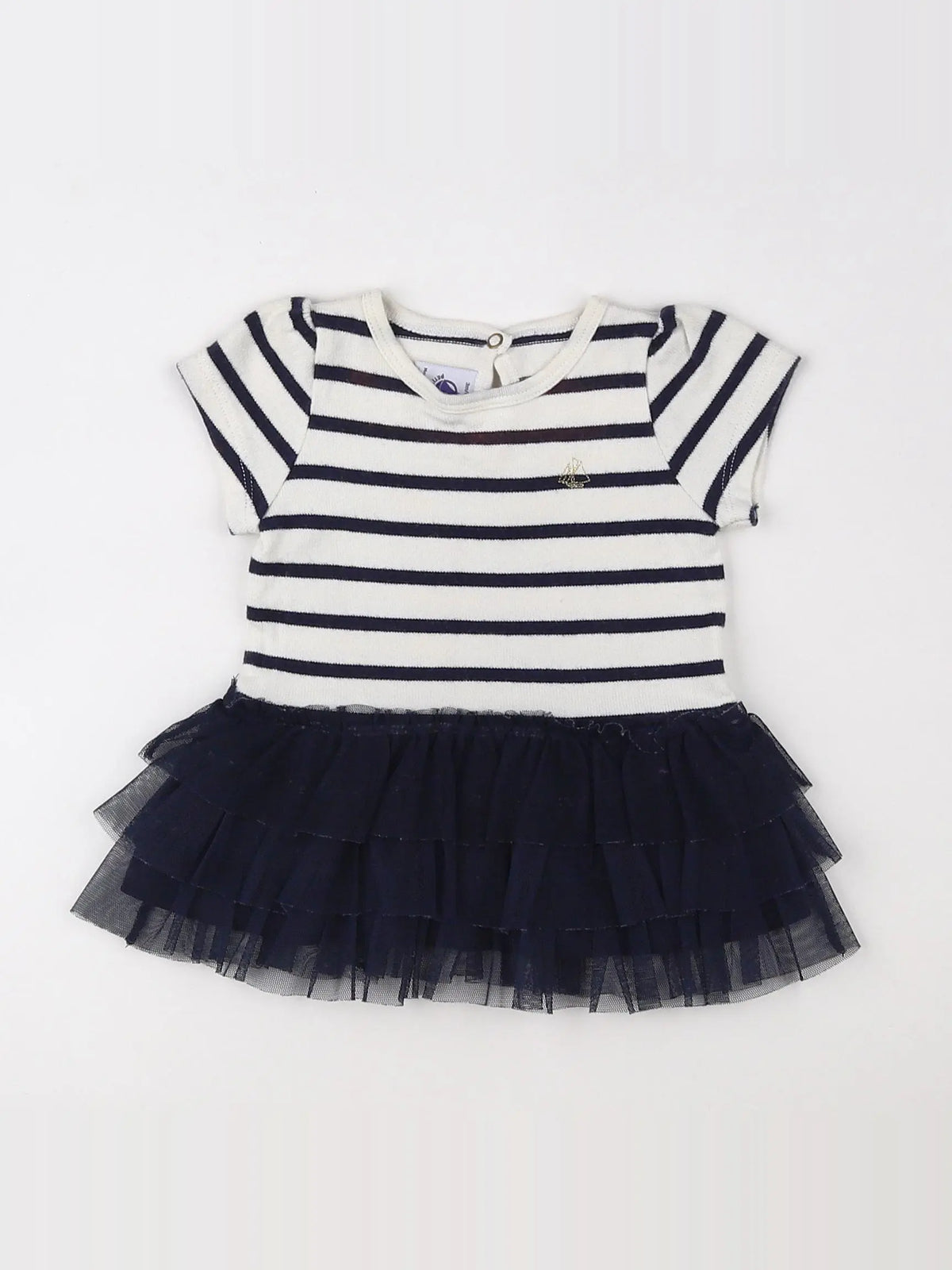 Petit Bateau - robe blanc, bleu - 3 mois