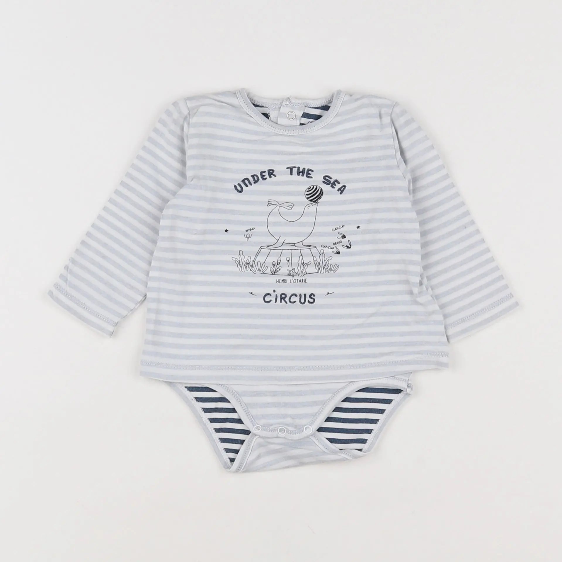 Vertbaudet - body tee-shirt blanc, gris - 3 mois