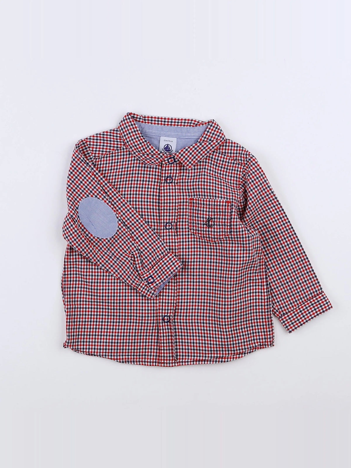 Petit Bateau - chemise rouge, bleu - 12 mois