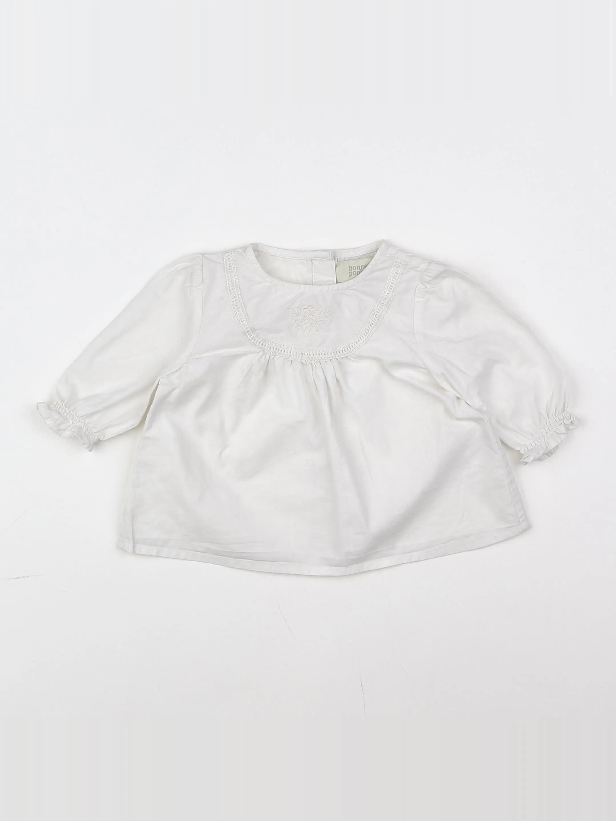 Bonnet à Pompon - blouse blanc - 9 mois