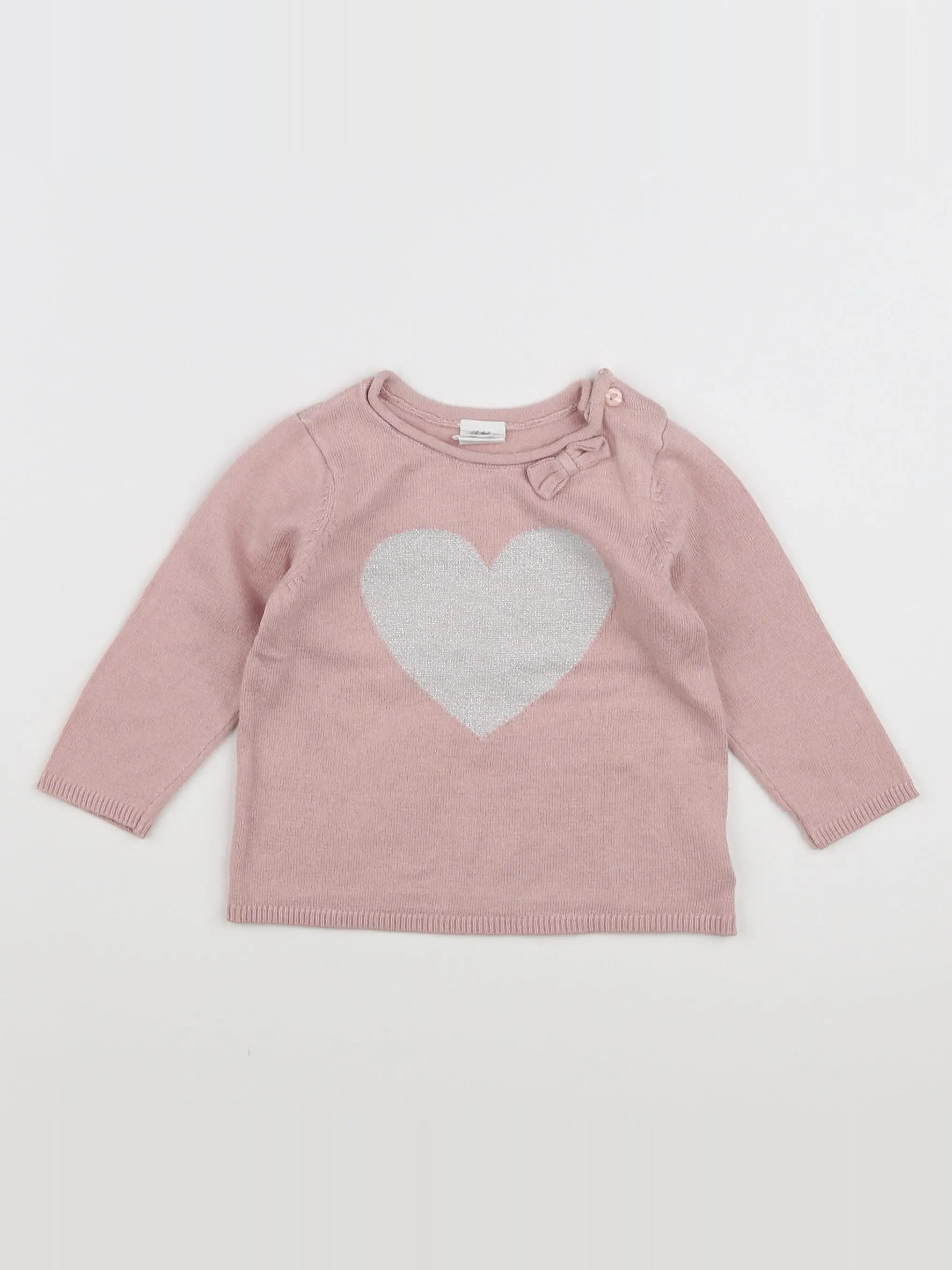 H&M - pull rose, argent - 3/6 mois
