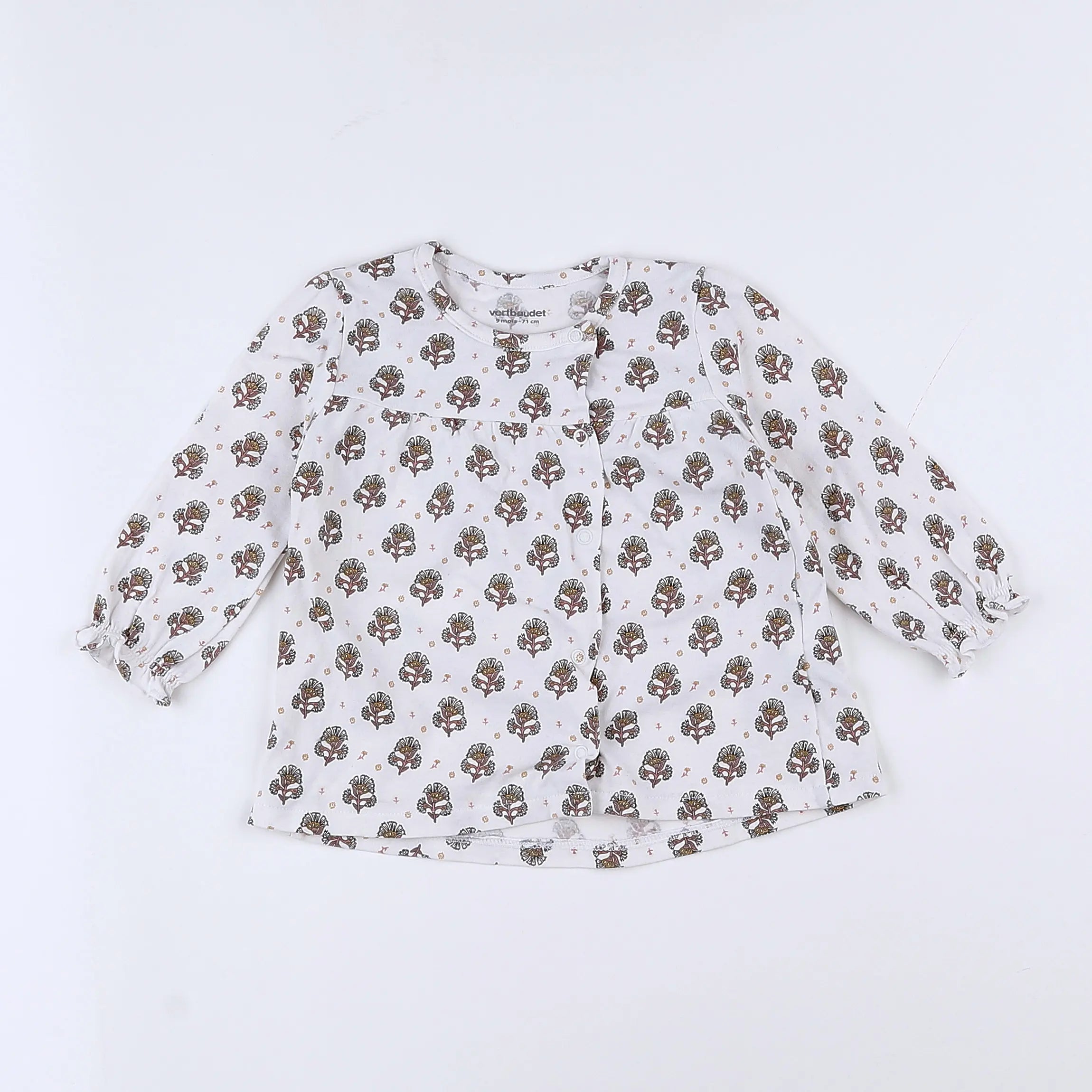 Vertbaudet - tee-shirt blanc, marron - 9 mois