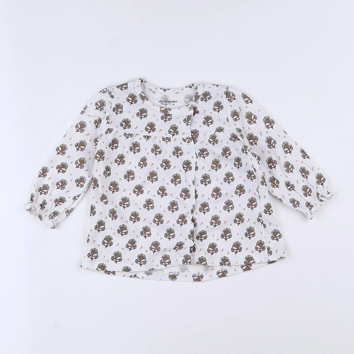 Vertbaudet - tee-shirt blanc, marron - 9 mois