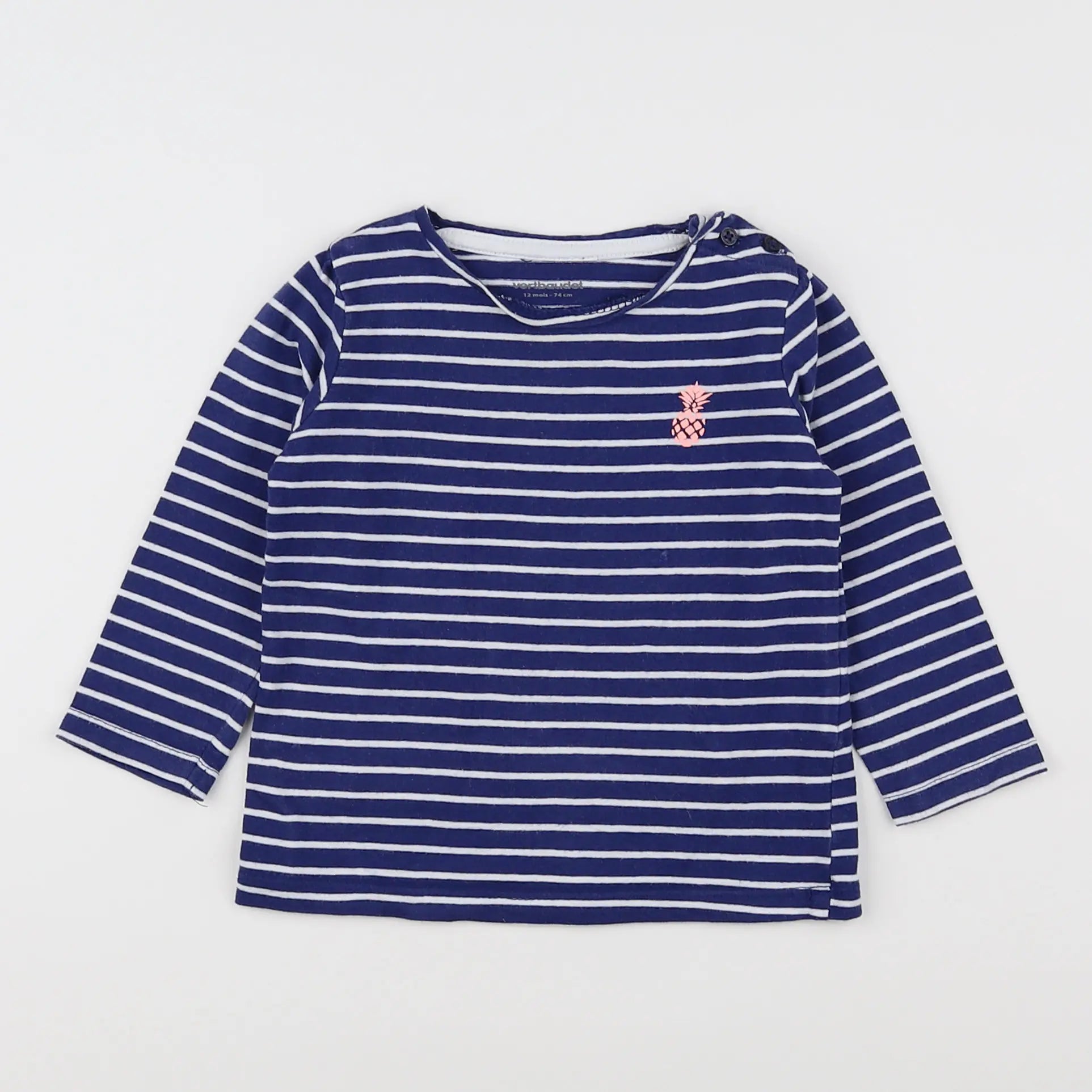 Vertbaudet - tee-shirt blanc, bleu - 12 mois