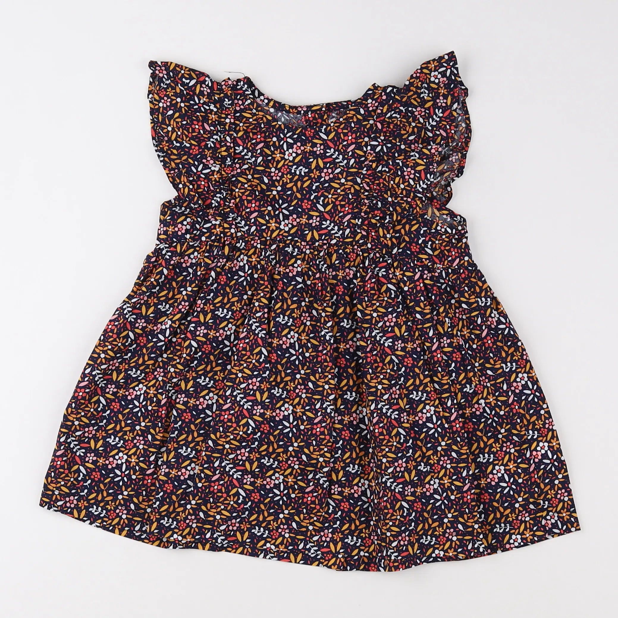 Vertbaudet - robe noir, orange - 12 mois