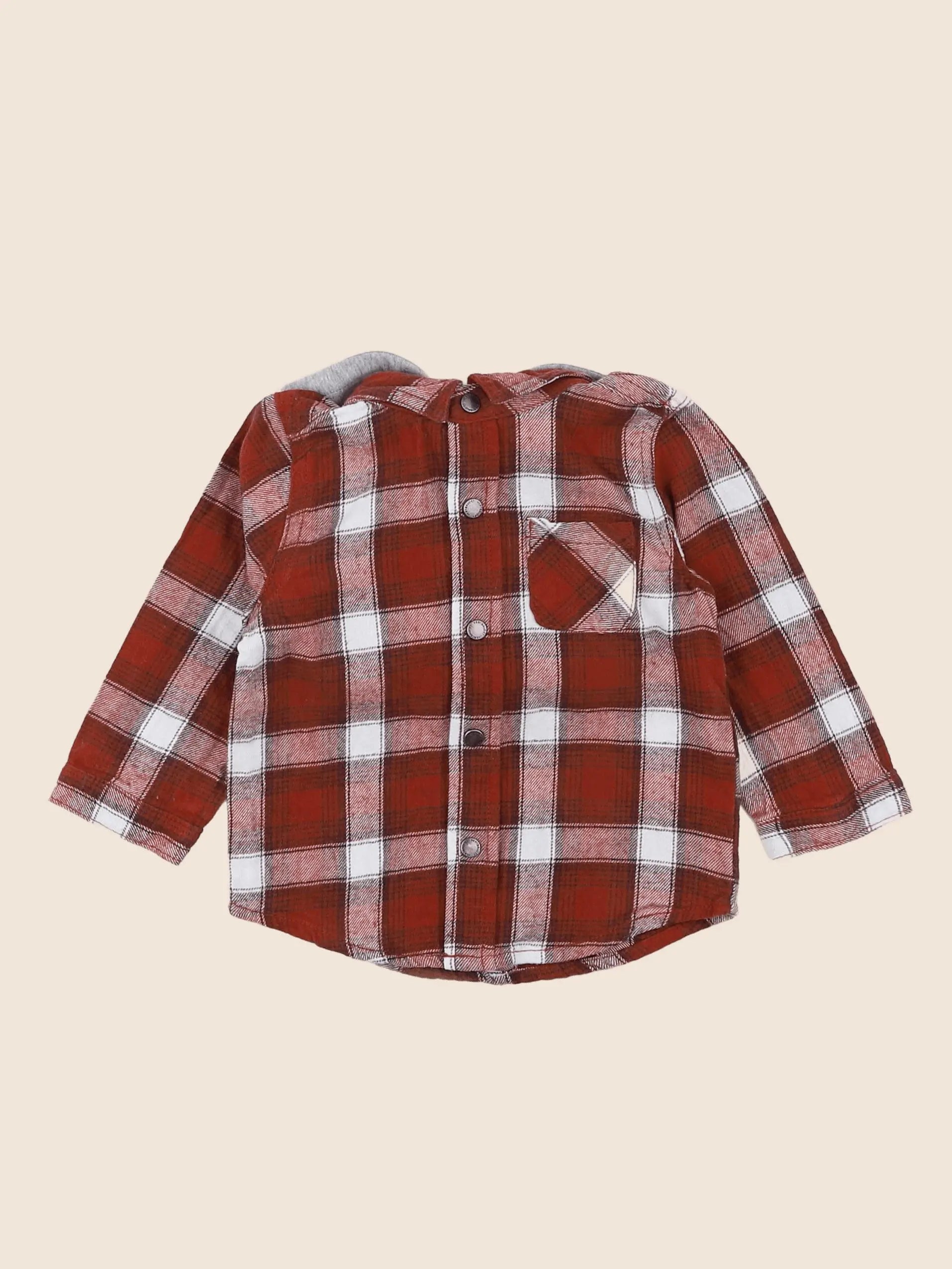 Vertbaudet - chemise marron, gris - 12 mois