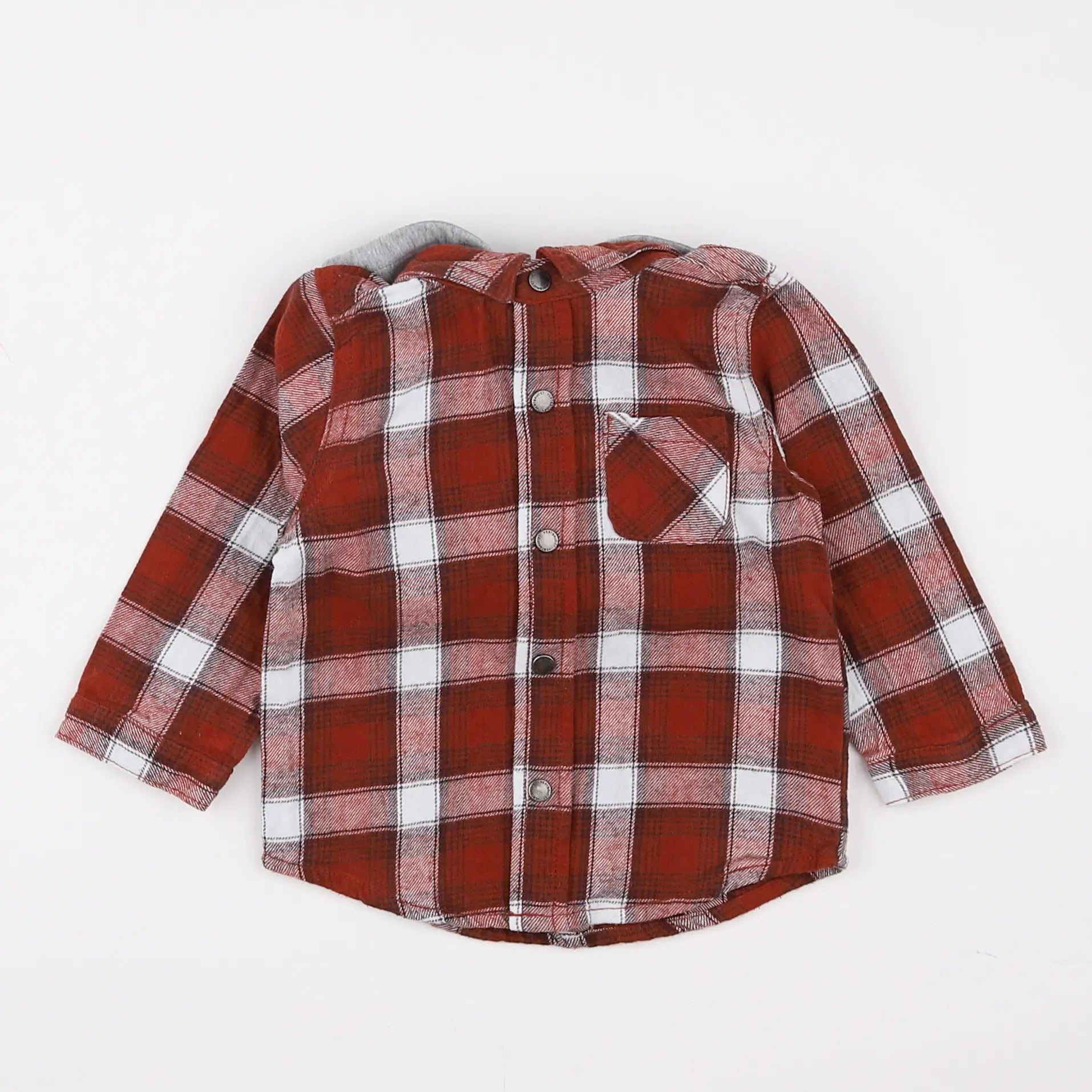 Vertbaudet - chemise marron, gris - 12 mois