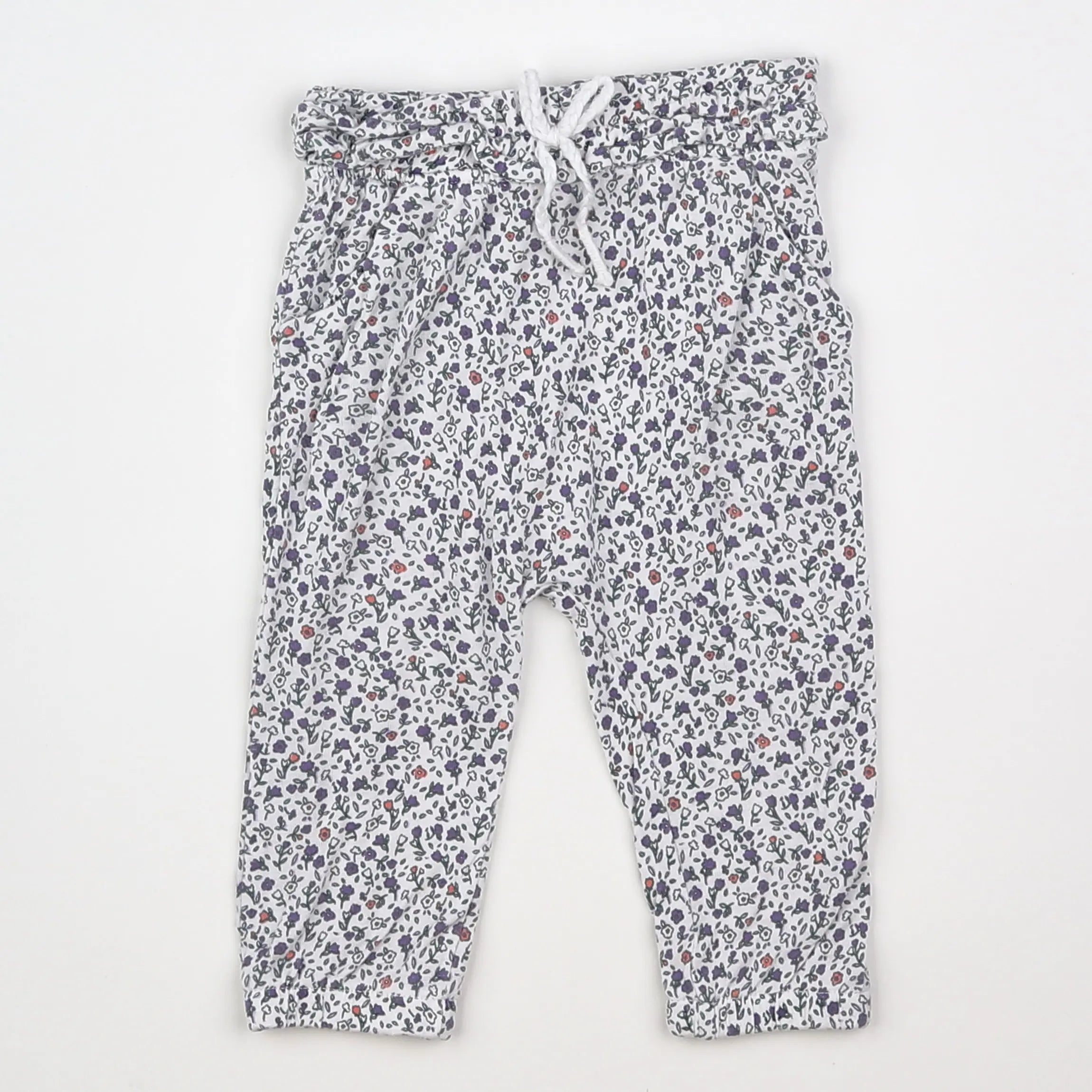 Vertbaudet - pantalon blanc, violet - 6 mois