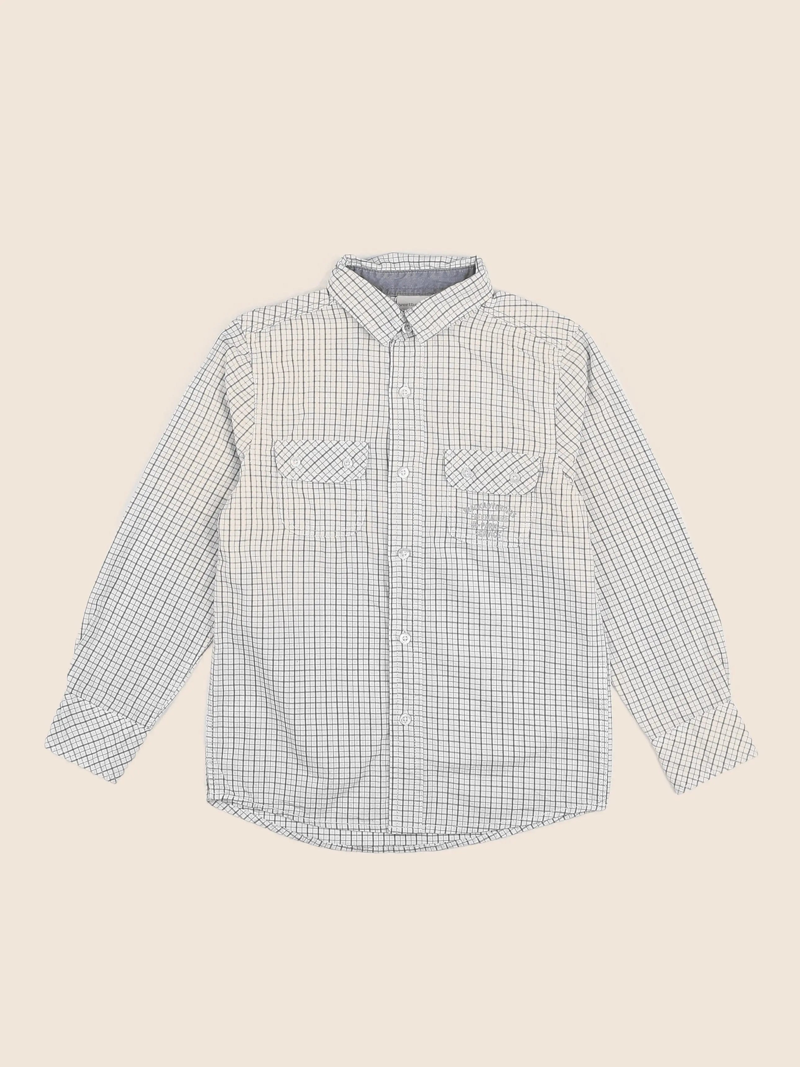 Vertbaudet - chemise beige, gris - 8 ans