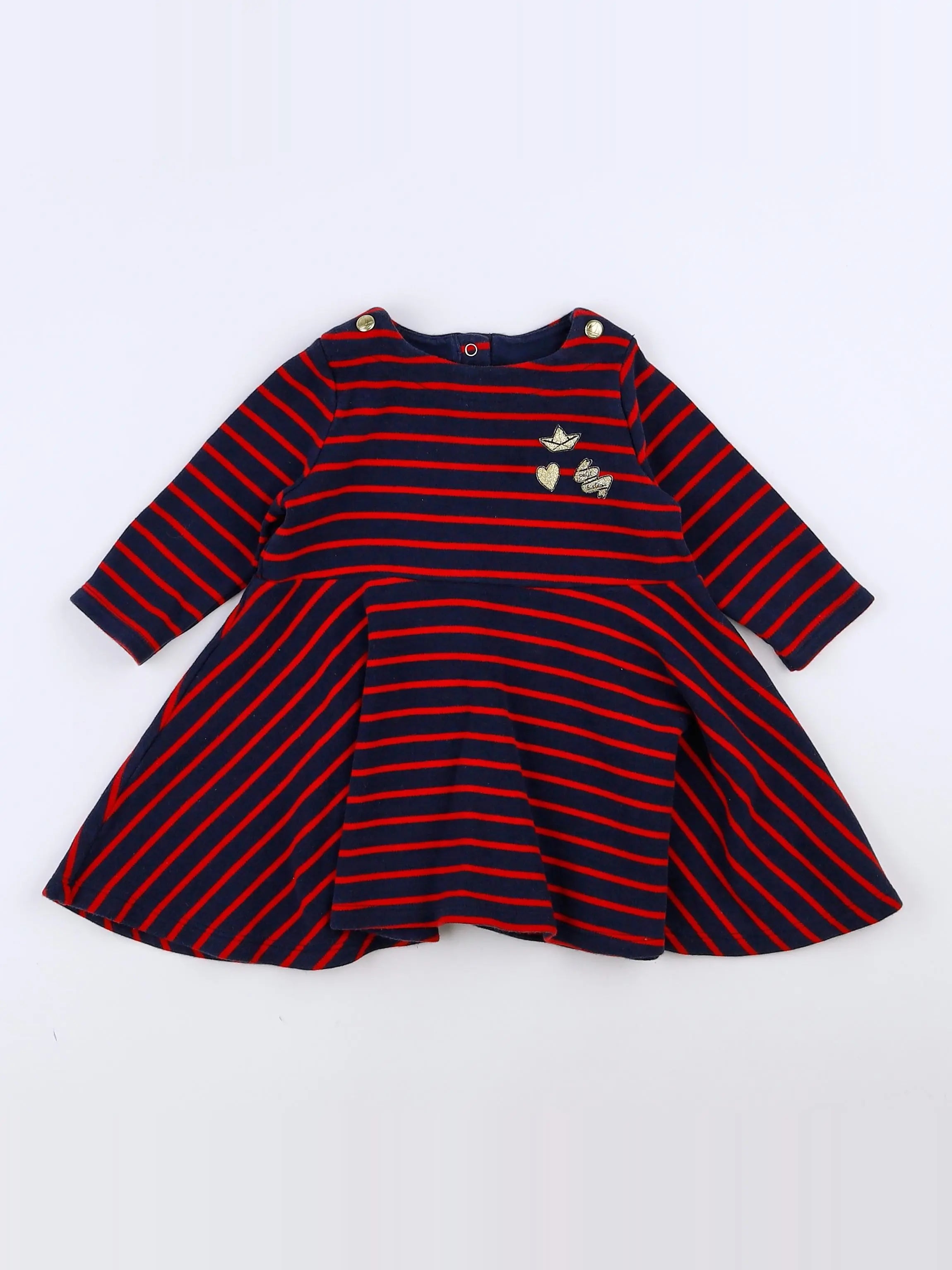 Petit Bateau - robe bleu, rouge - 12 mois