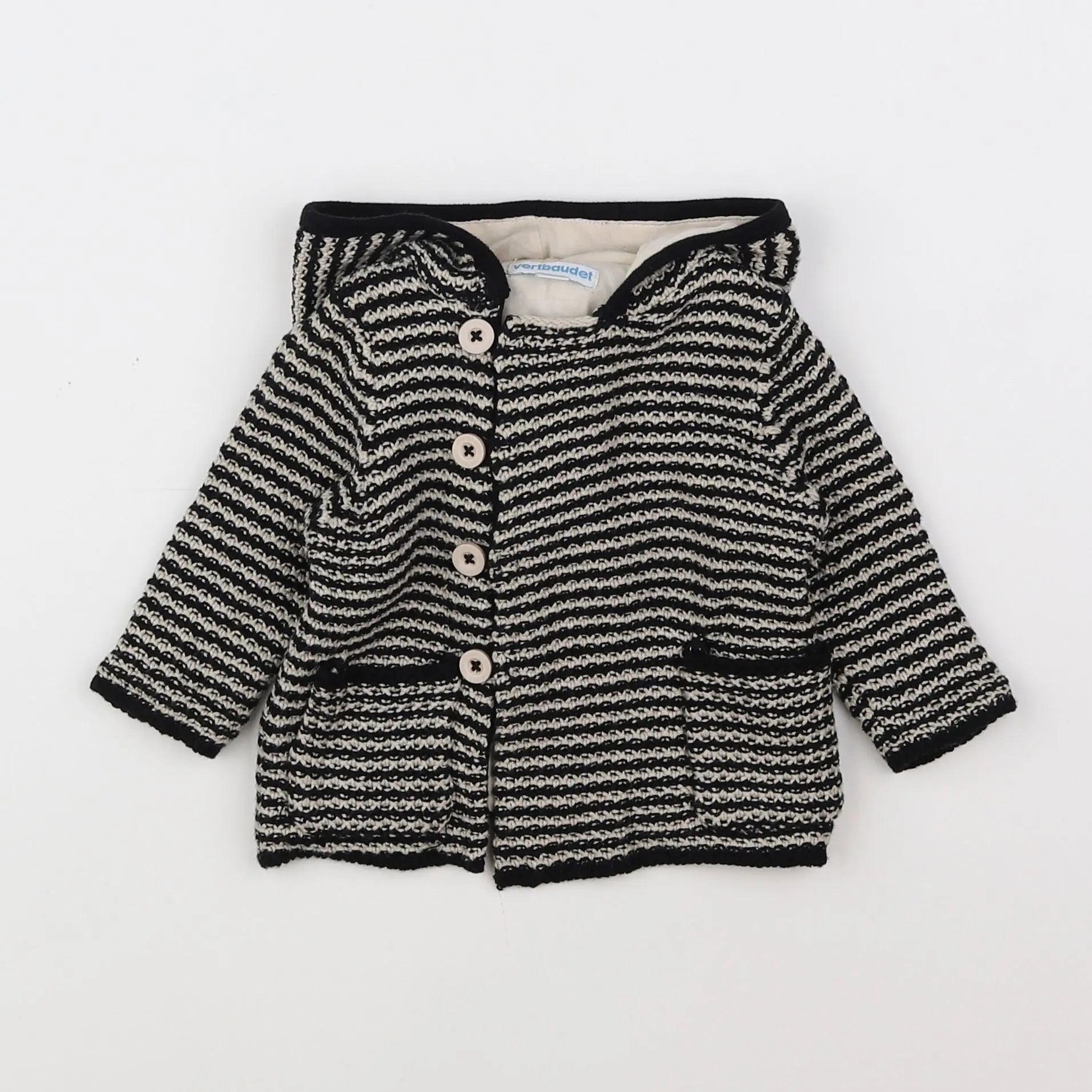 Vertbaudet - gilet beige, noir - 3 mois