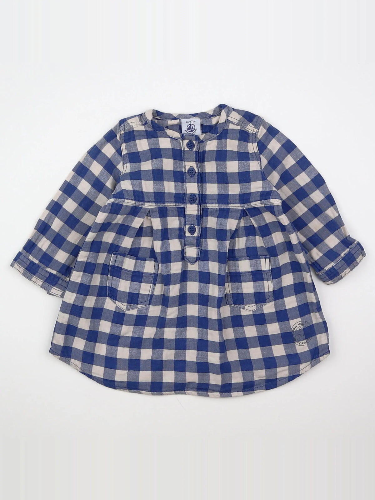 Petit Bateau - robe bleu, beige - 6 mois