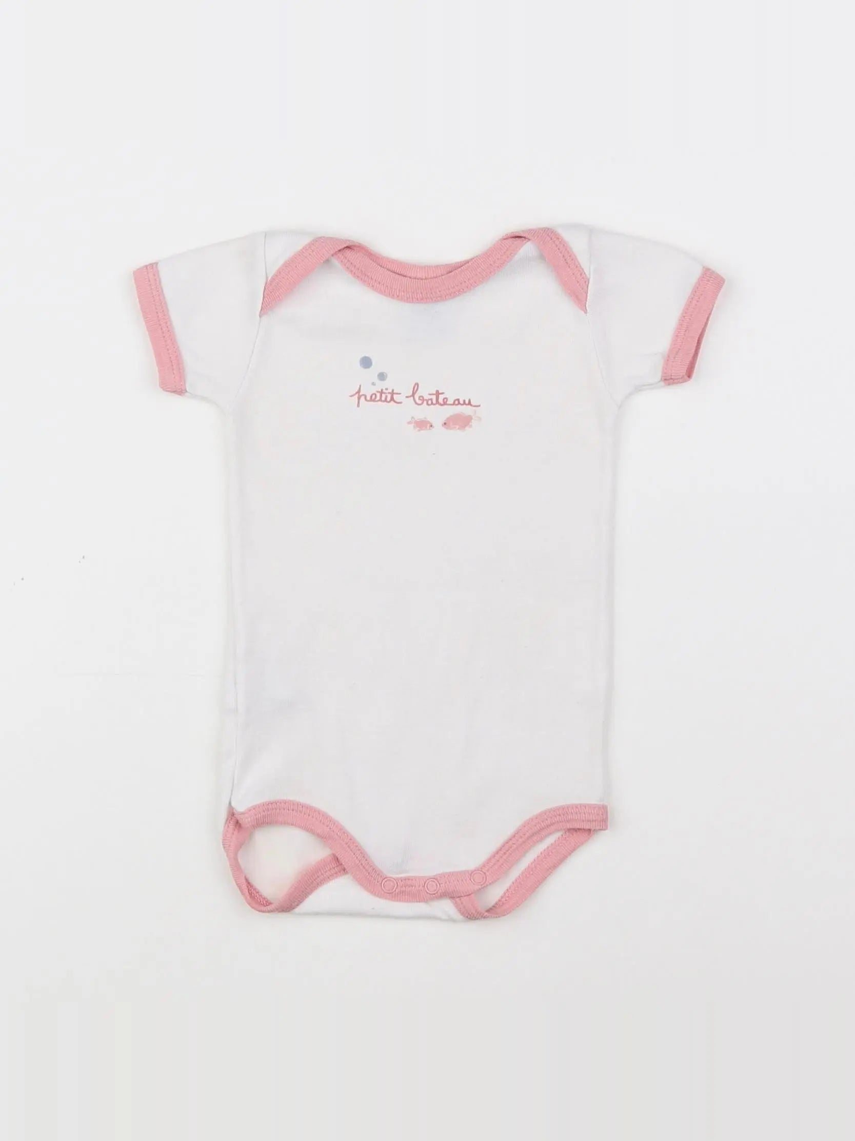 Petit Bateau - body blanc, rose - 3 mois