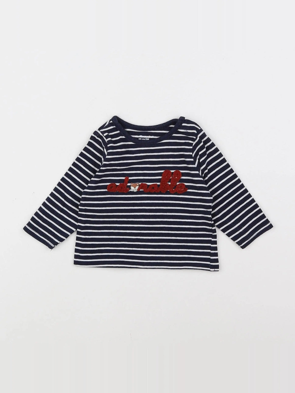 Vertbaudet - tee-shirt blanc, bleu - 3 mois