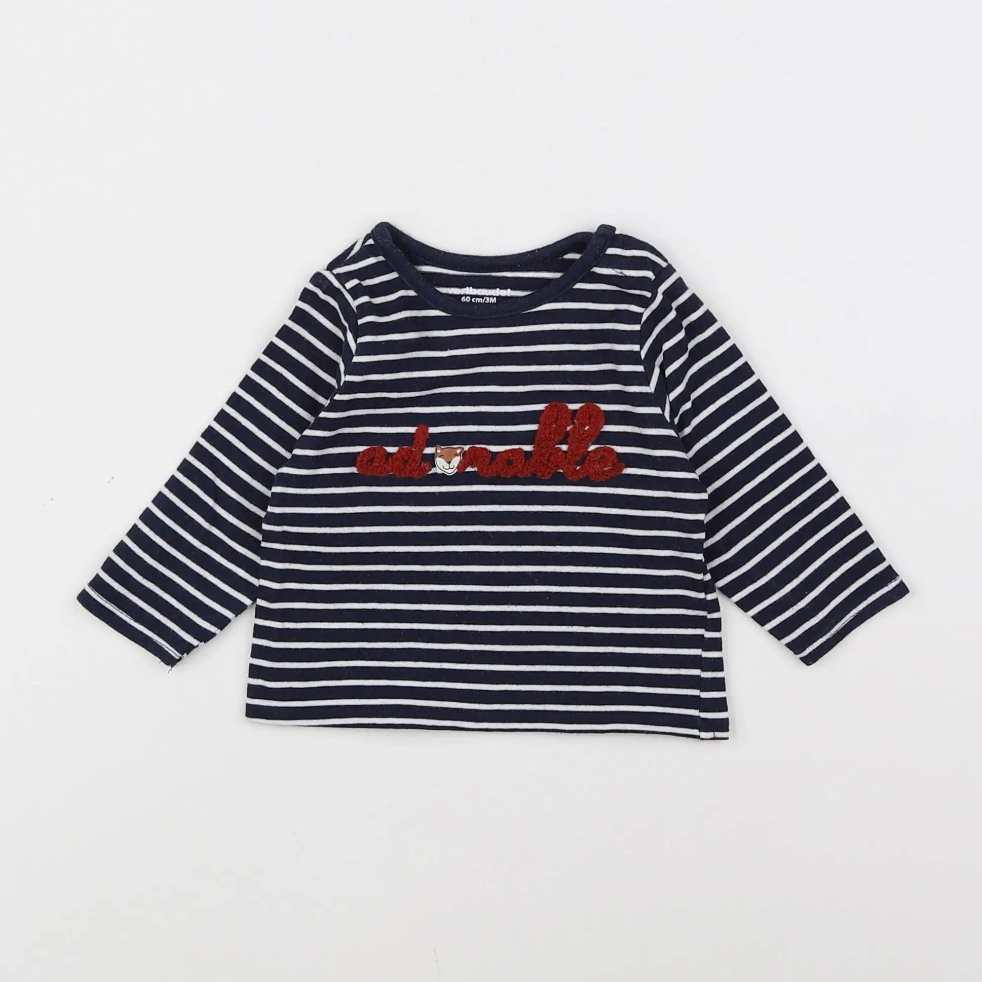 Vertbaudet - tee-shirt blanc, bleu - 3 mois