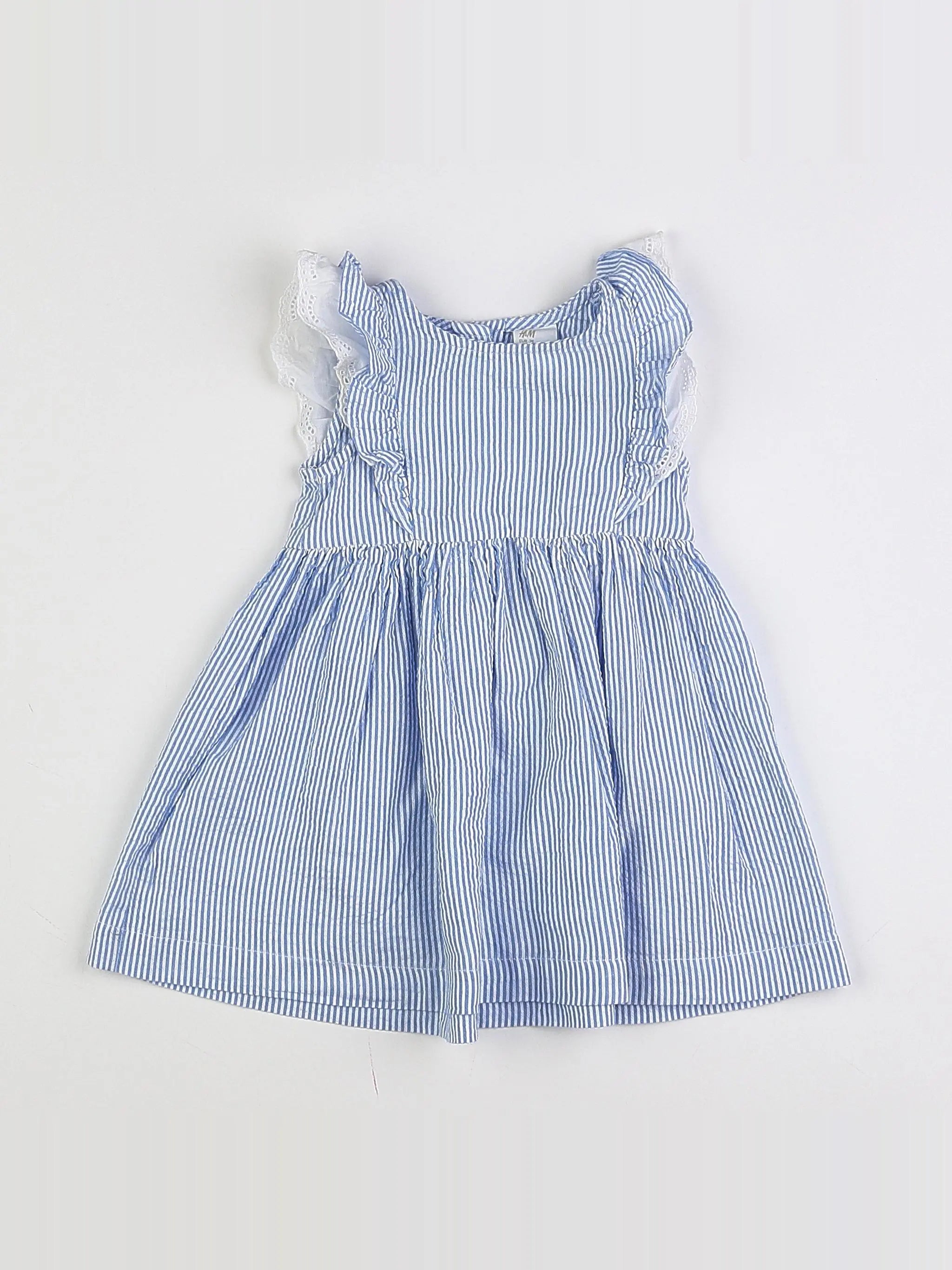 H&M - robe blanc, bleu - 6/9 mois