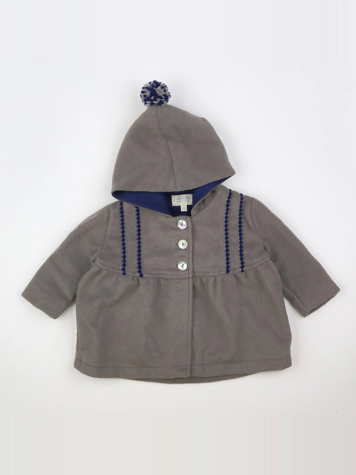 Bonnet à Pompon - manteau taupe - 6 mois