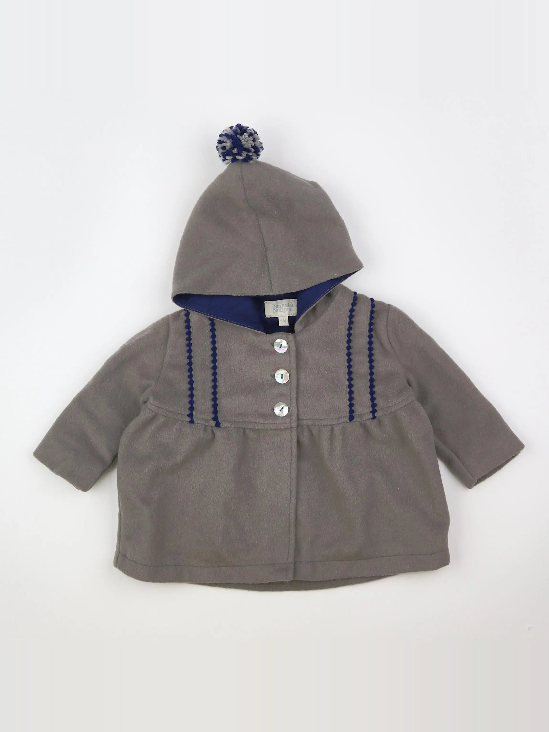 Bonnet à Pompon - manteau taupe - 6 mois