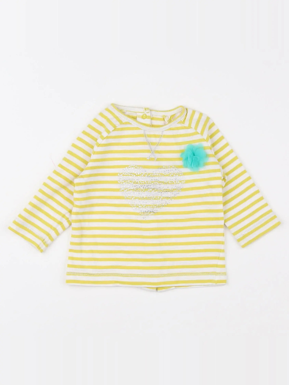 Vertbaudet - tee-shirt blanc, jaune - 3 mois
