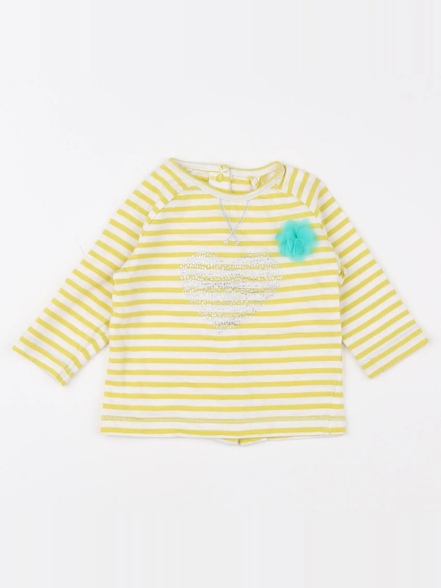 Vertbaudet - tee-shirt blanc, jaune - 3 mois