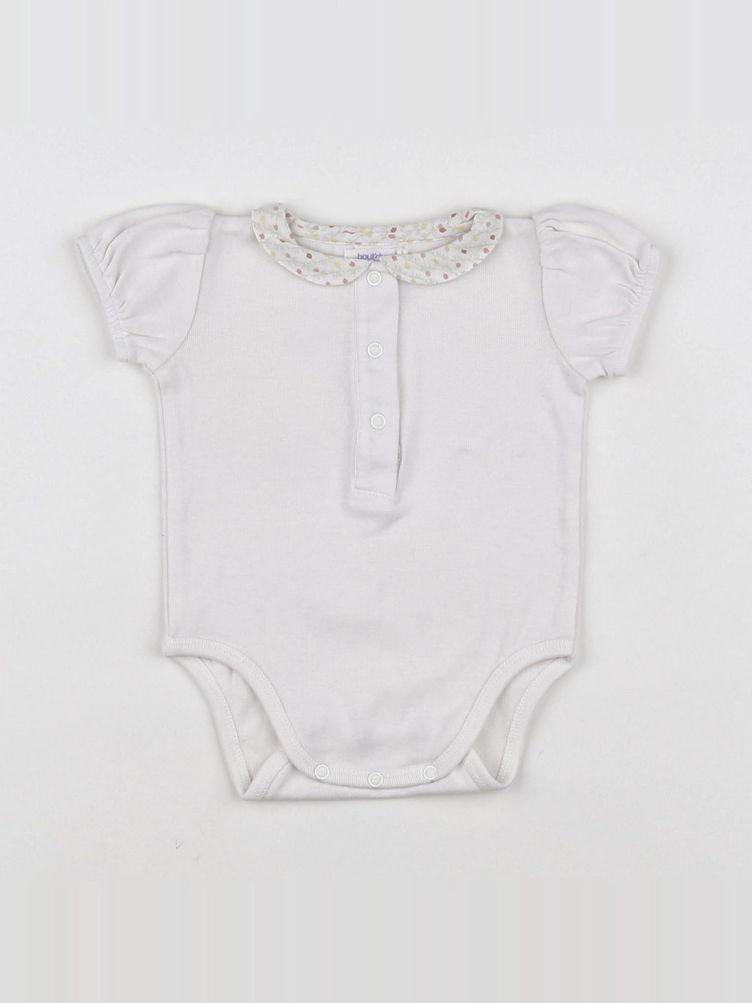 Boutchou - body vetement blanc, rose - 3 mois