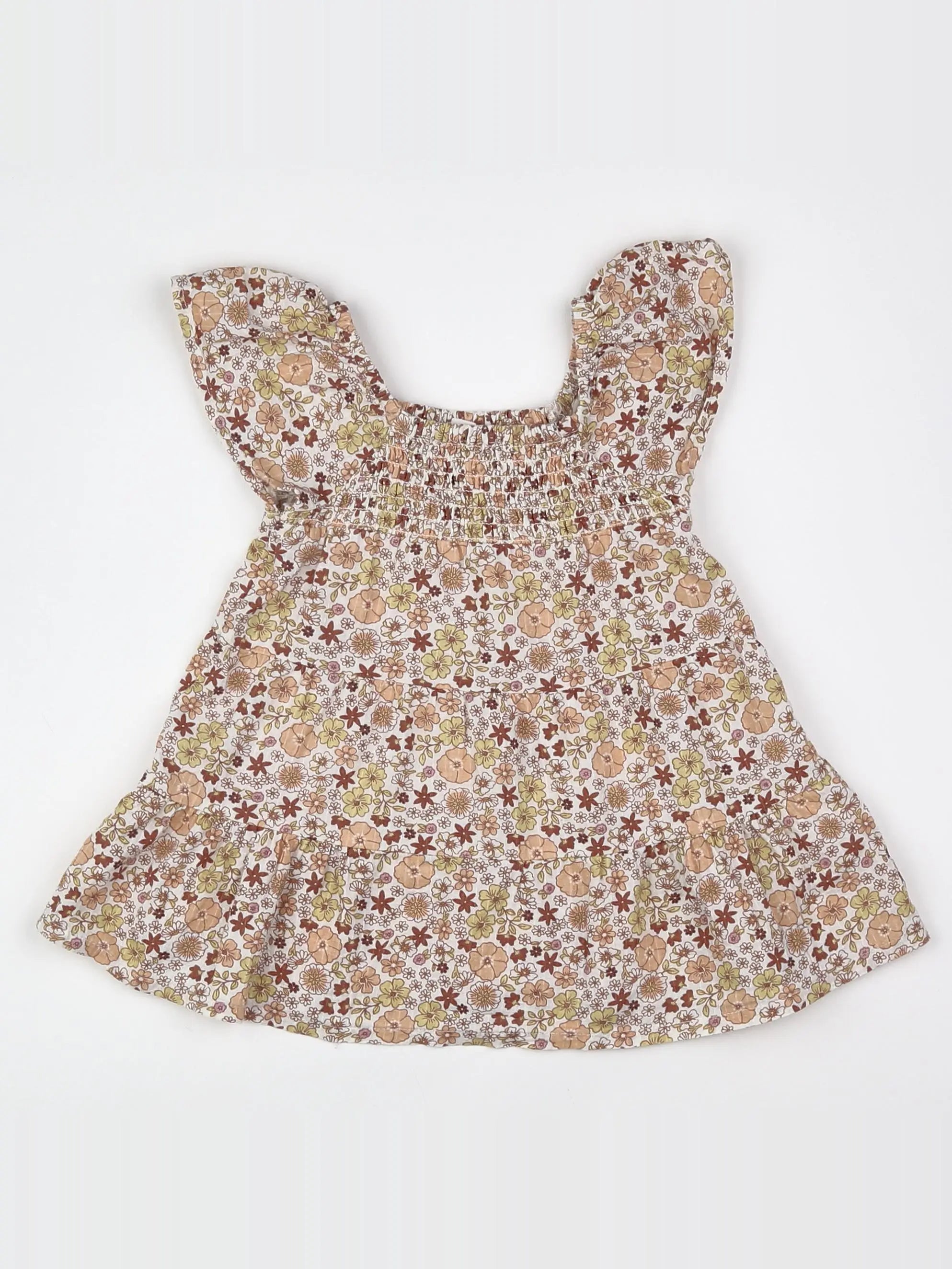 Vertbaudet - robe blanc, marron - 9 mois