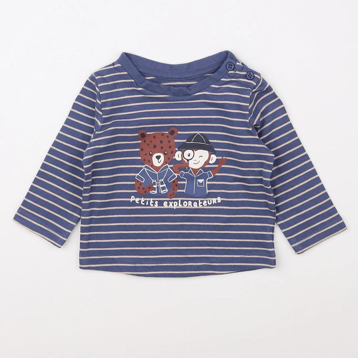 Vertbaudet - tee-shirt bleu, beige - 3 mois