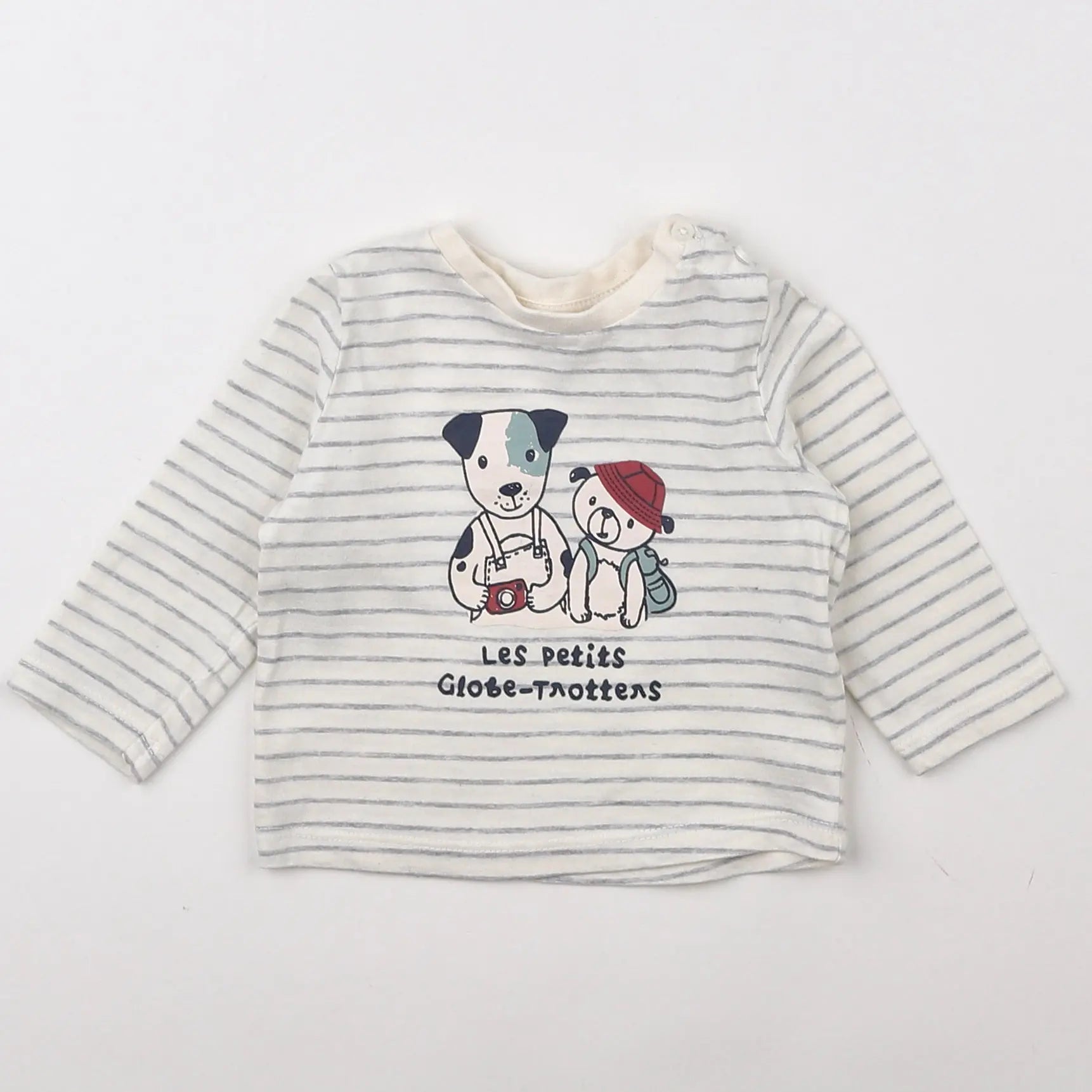 Vertbaudet - tee-shirt blanc, gris - 3 mois