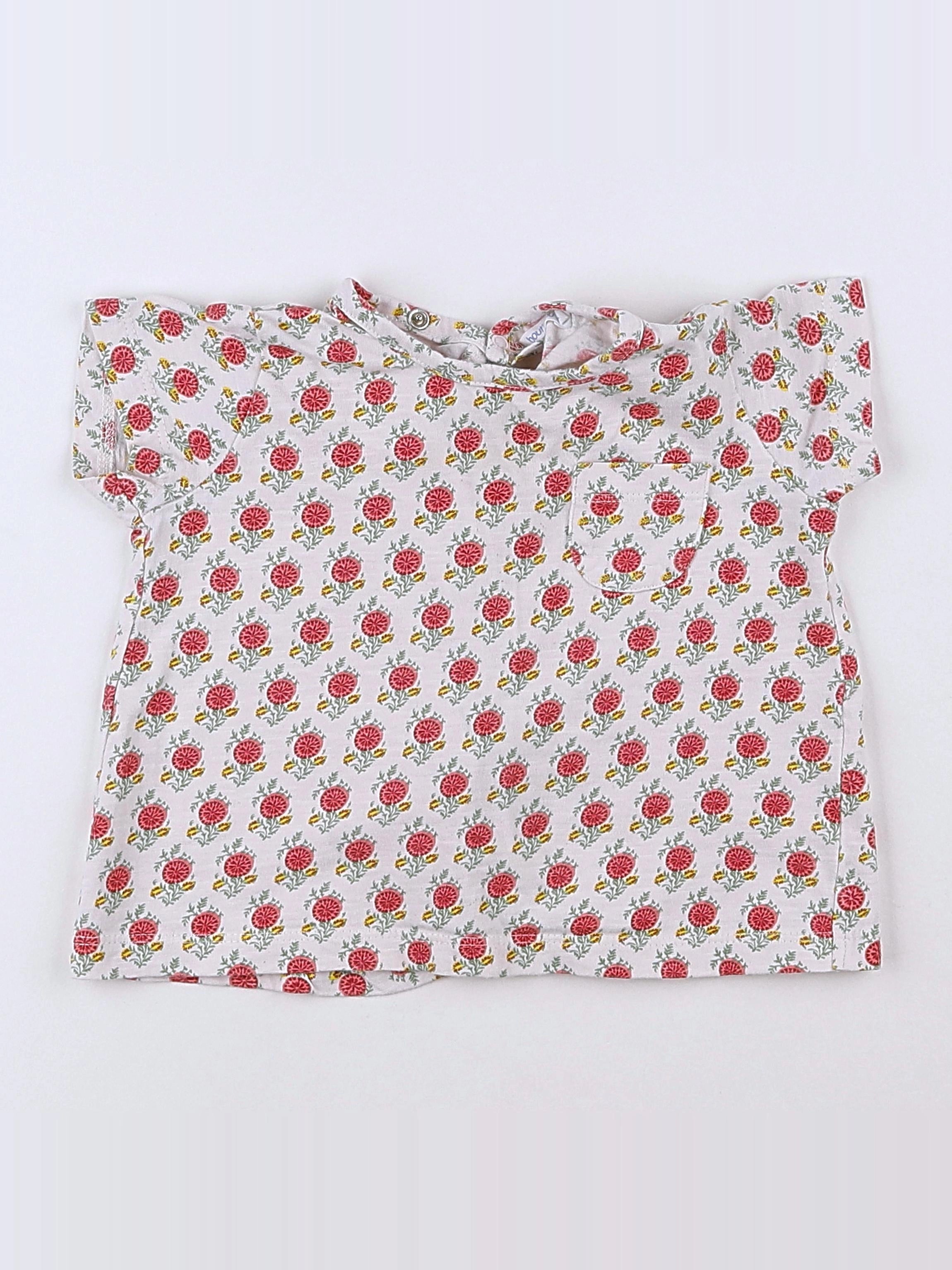 Boutchou - tee-shirt blanc, rose - 12 mois