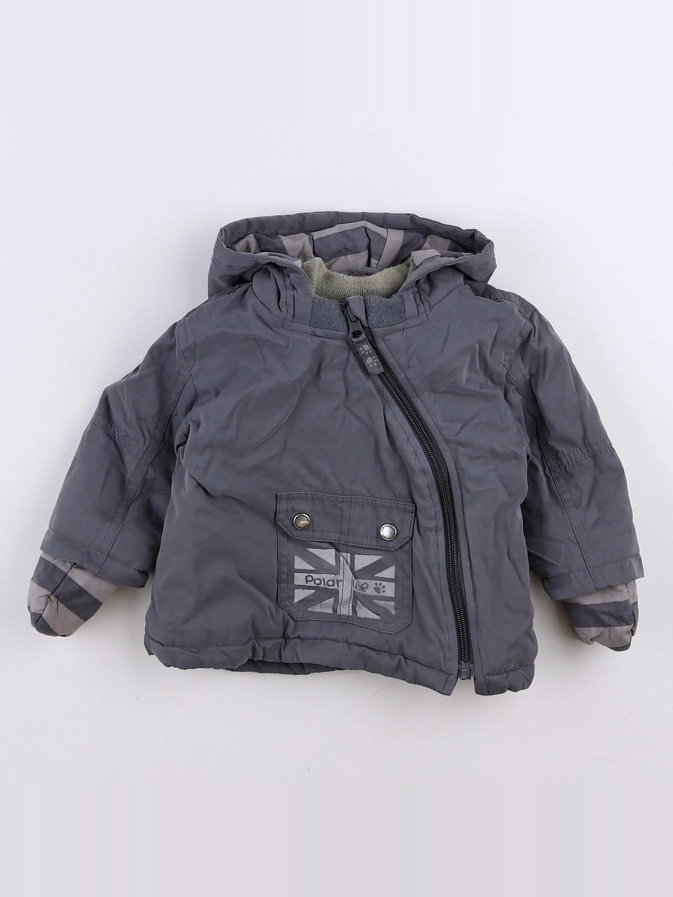 Vertbaudet - manteau doublure amovible gris - 9 mois