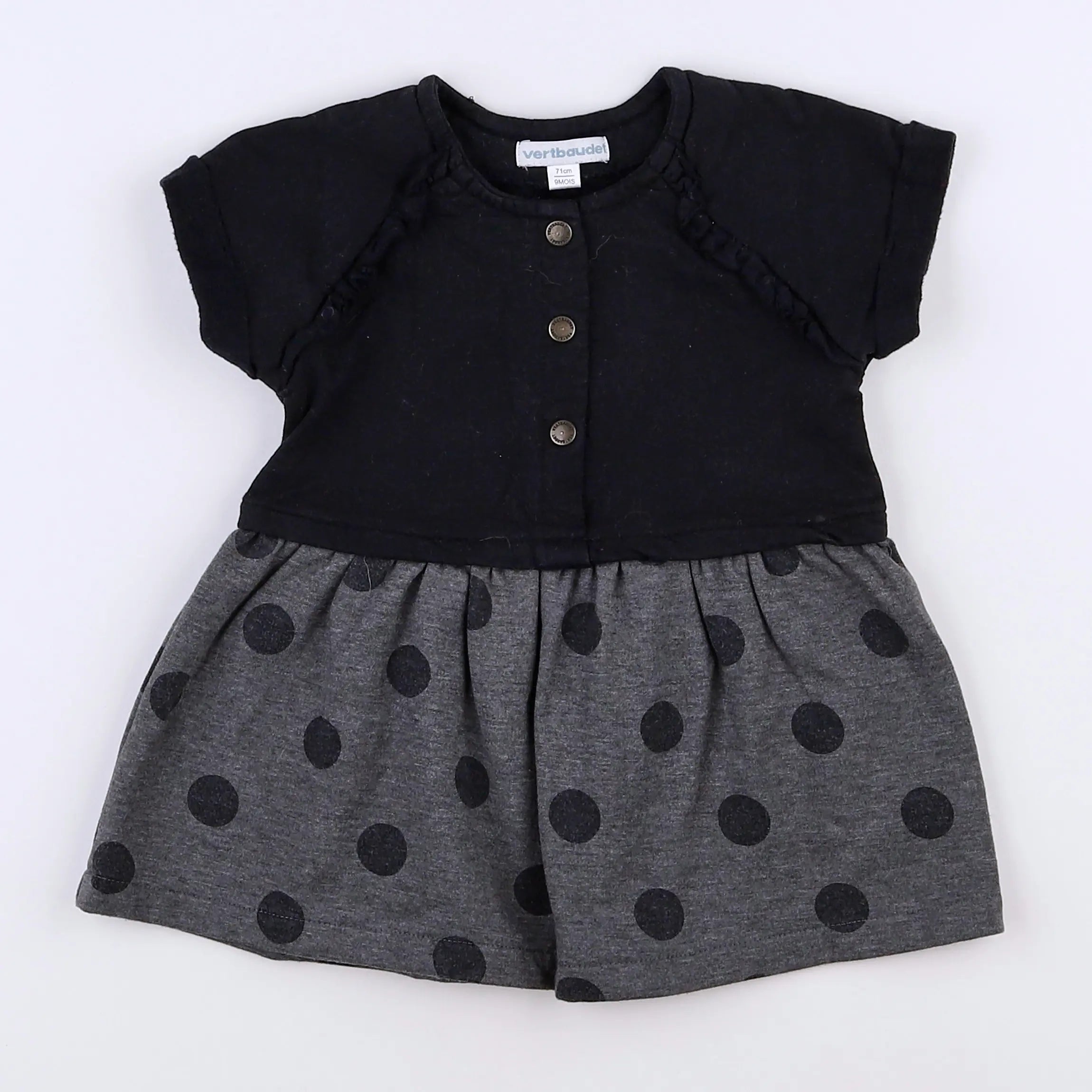 Vertbaudet - robe gris, noir - 9 mois