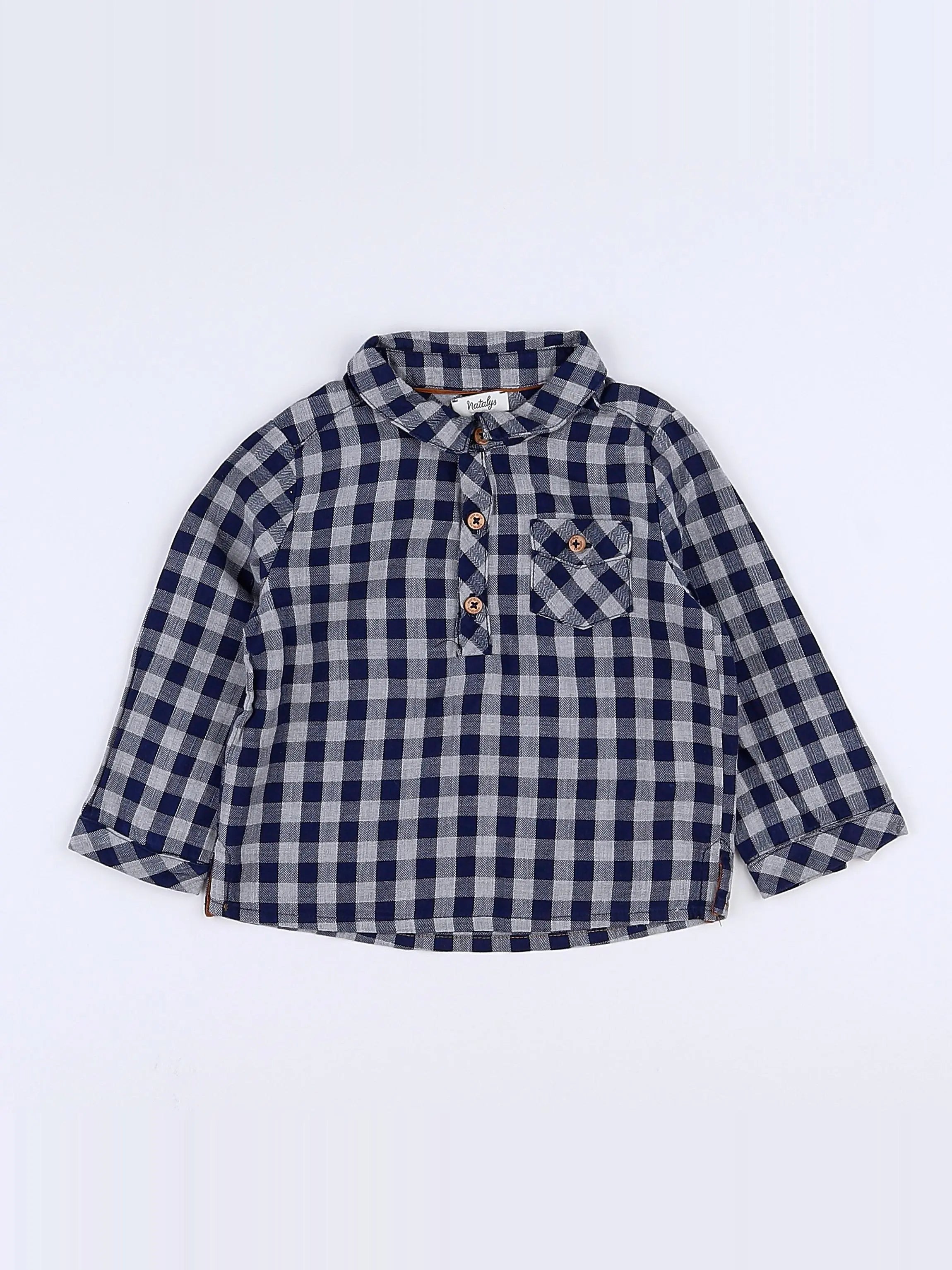 Natalys - chemise bleu, gris - 12 mois