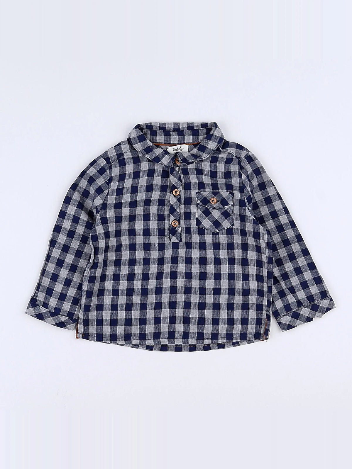 Natalys - chemise bleu, gris - 12 mois