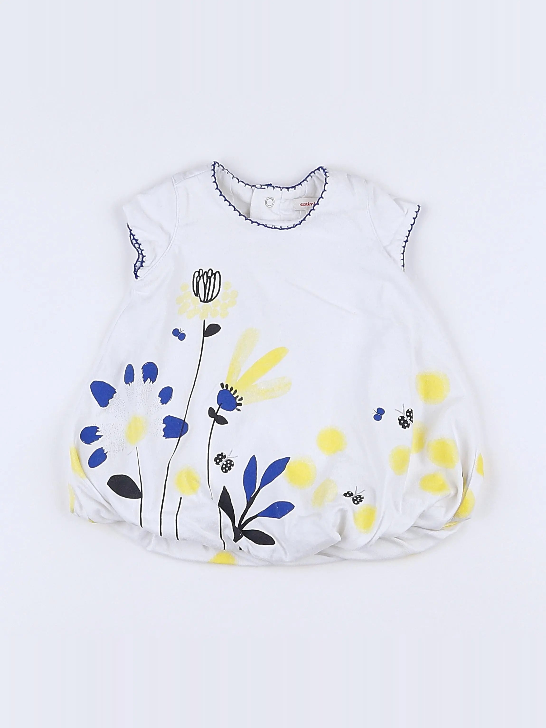 Catimini - robe blanc, bleu, jaune - 3 mois