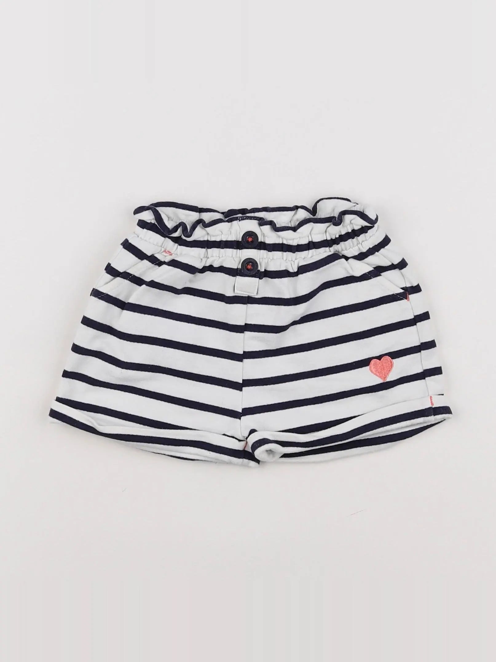 Vertbaudet - short blanc, bleu - 3/6 mois