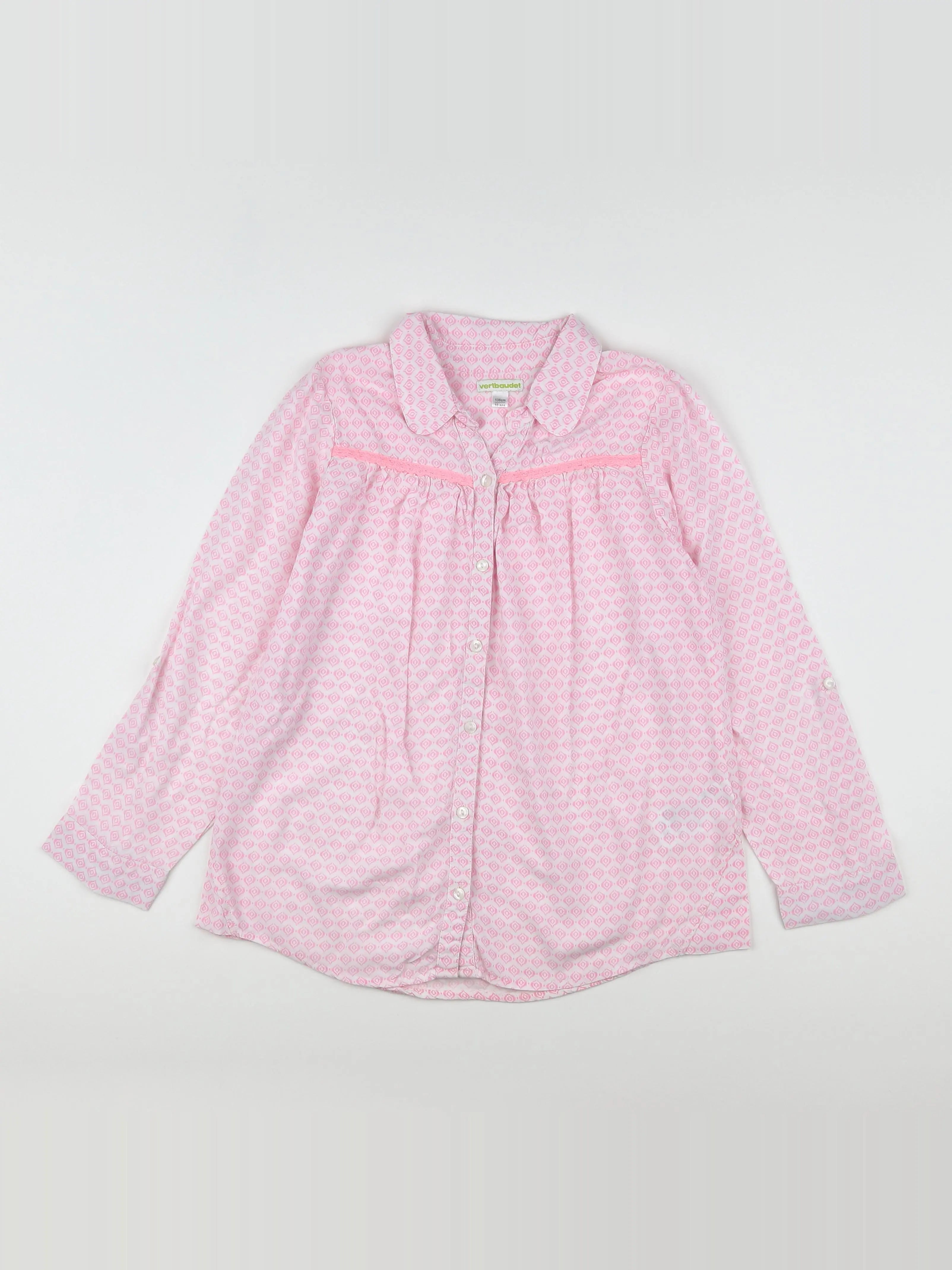 Vertbaudet - chemisier blanc, rose - 10 ans