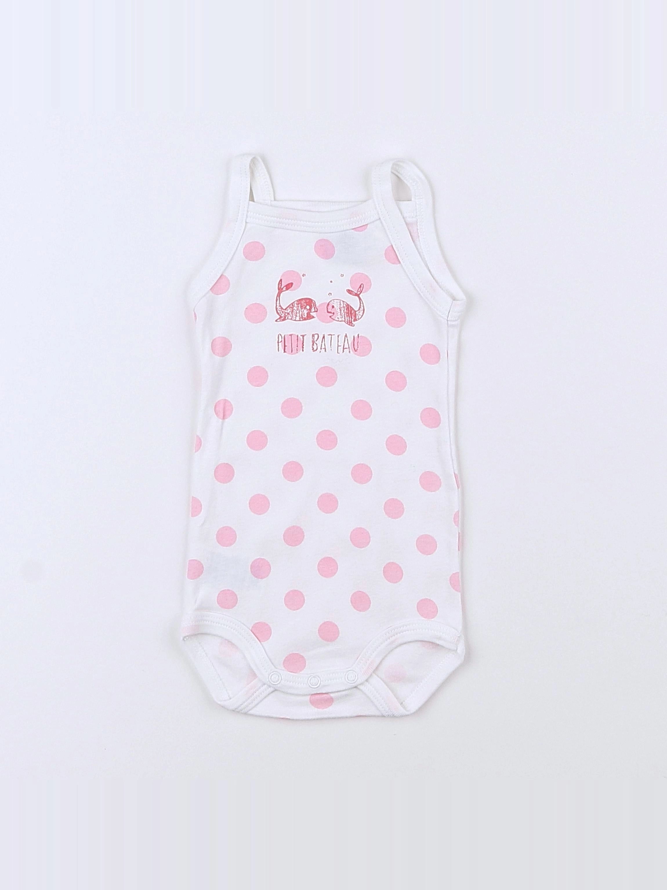 Petit Bateau - body blanc, rose - 3 mois