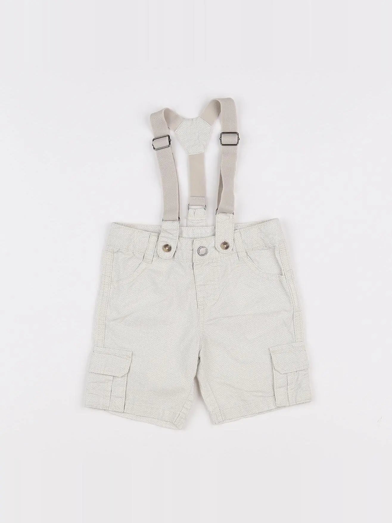 Vertbaudet - short beige, blanc - 6 mois