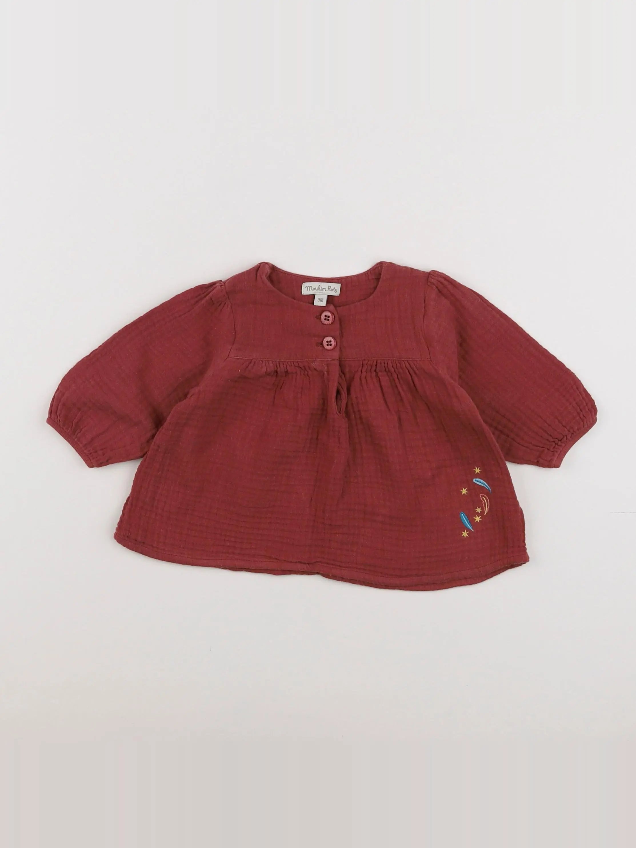 Moulin Roty - blouse rouge, rose - 3 mois