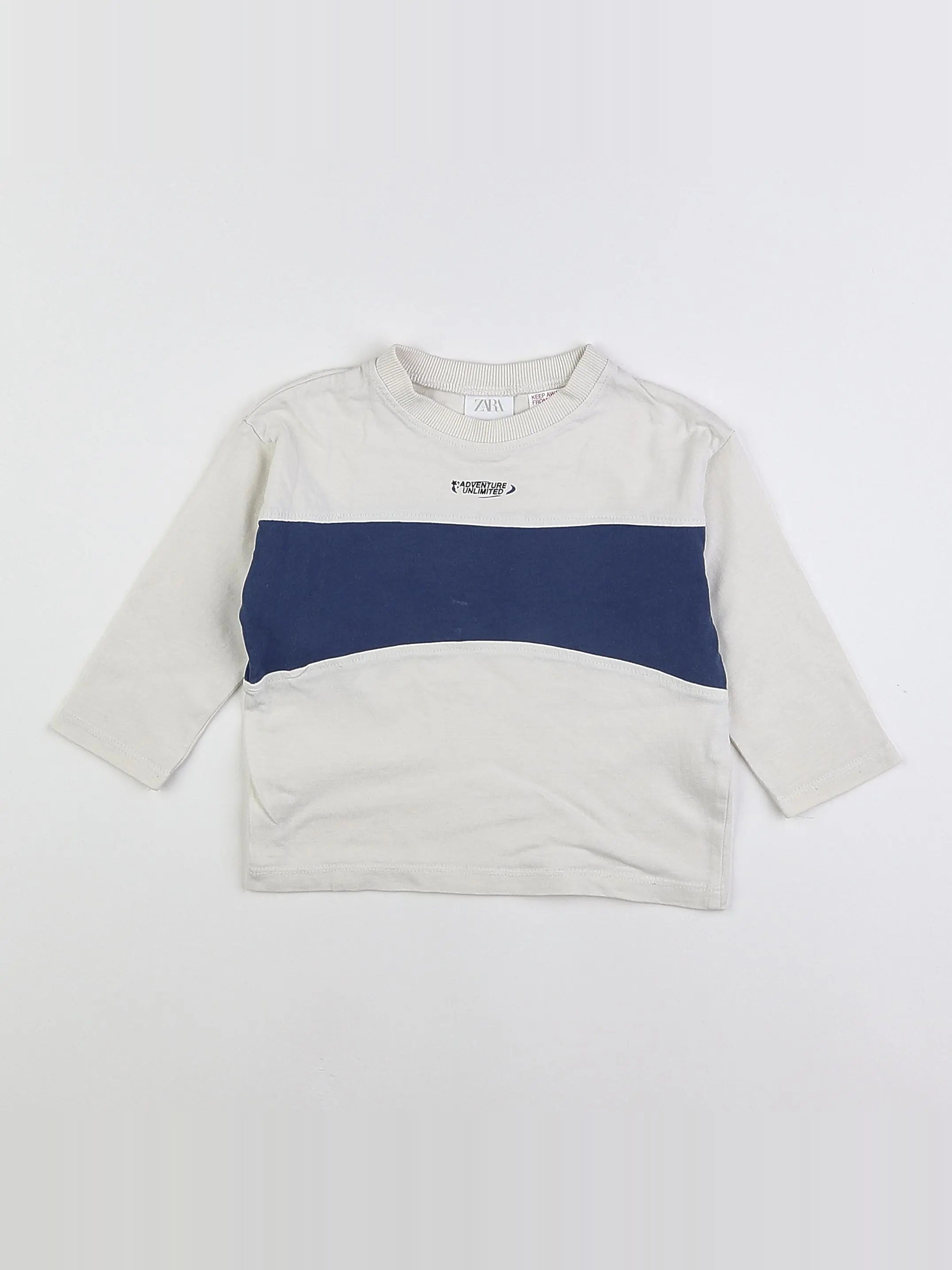Zara - tee-shirt blanc, bleu - 9/12 mois