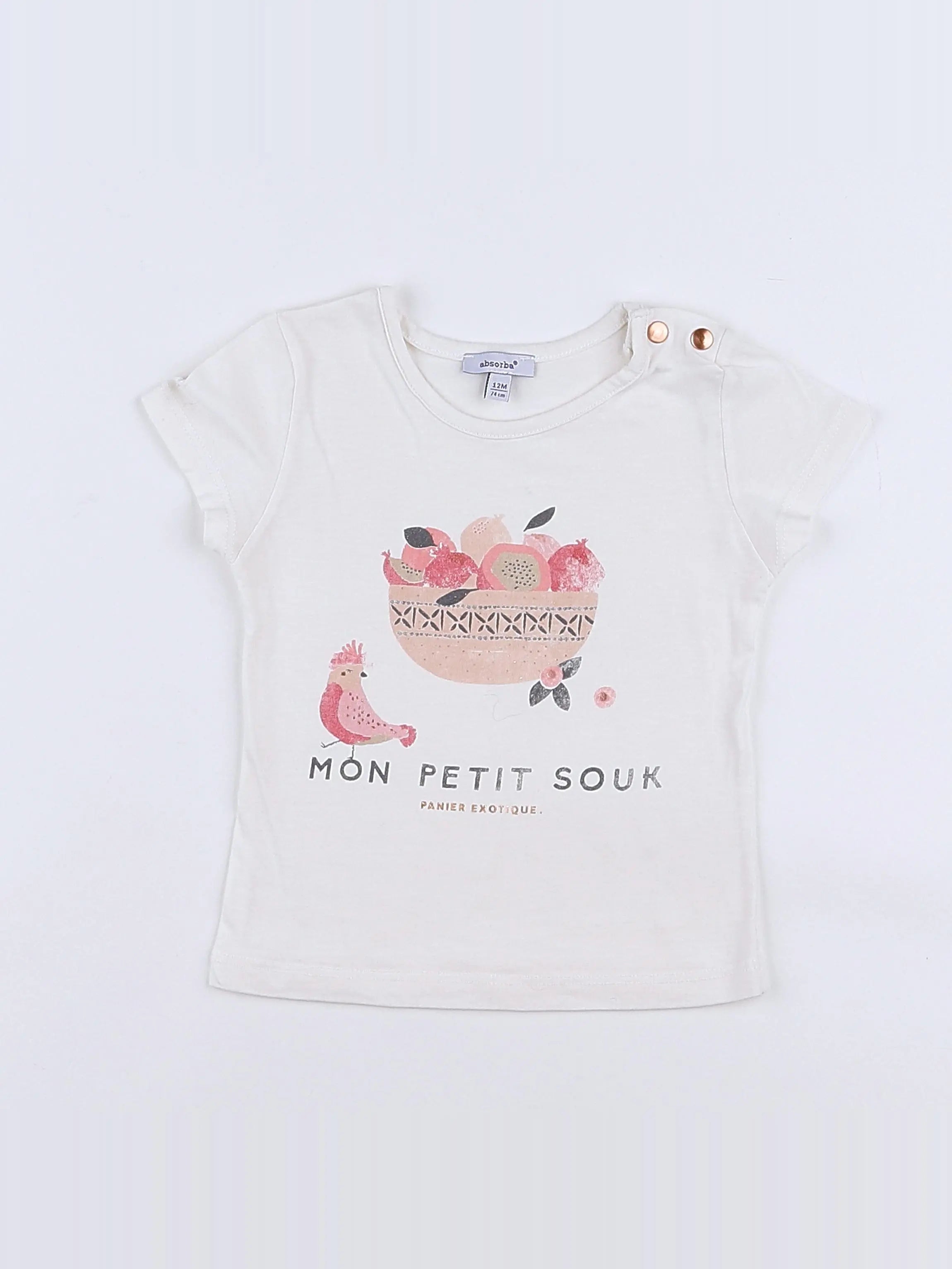 Absorba - tee-shirt blanc, rose - 12 mois