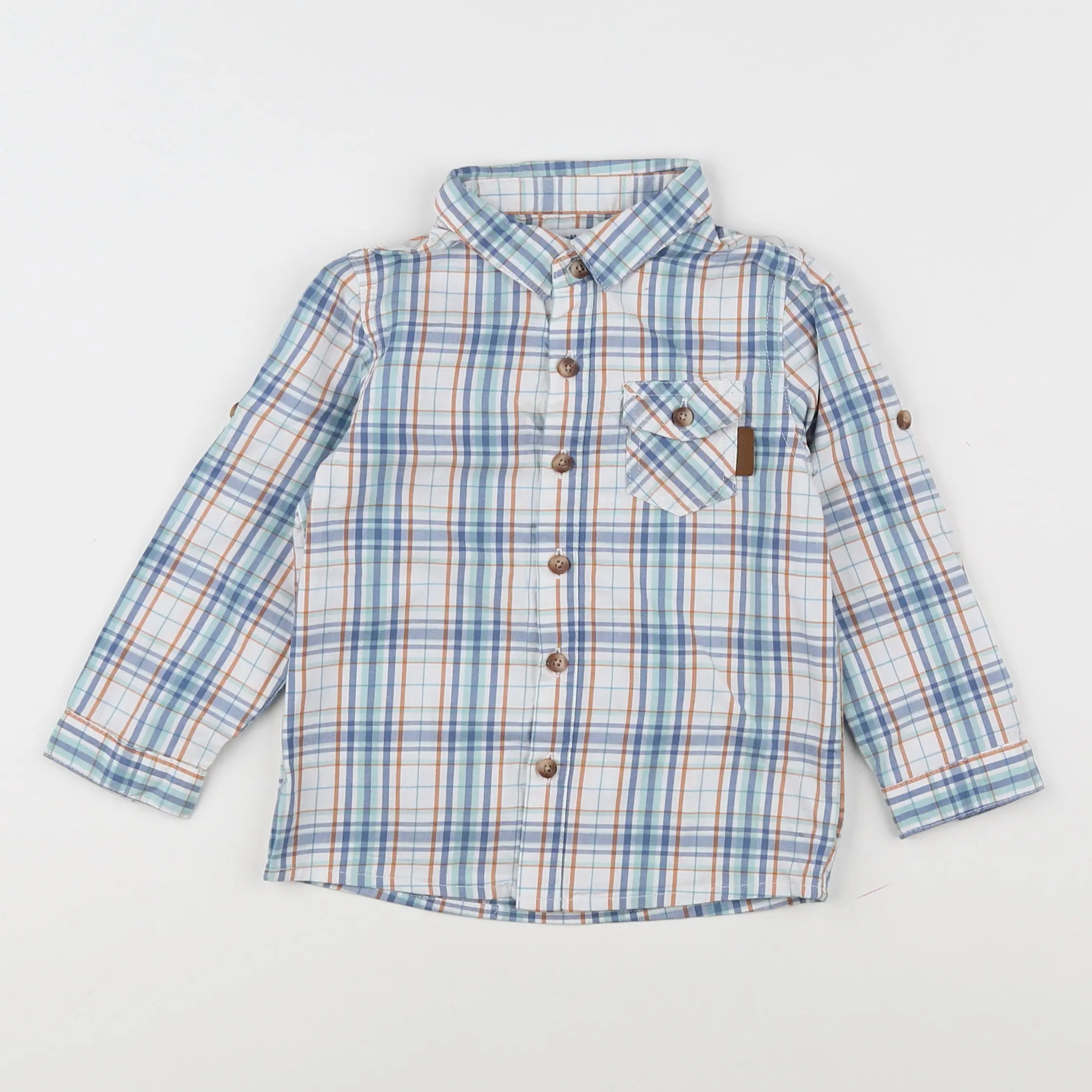 Vertbaudet - chemise bleu, orange - 2 ans
