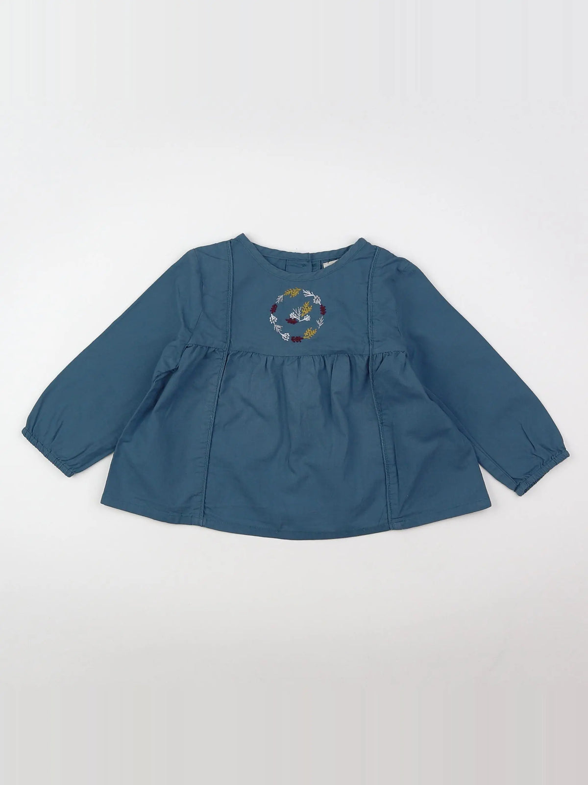 Bonnet à Pompon - blouse bleu - 9 mois
