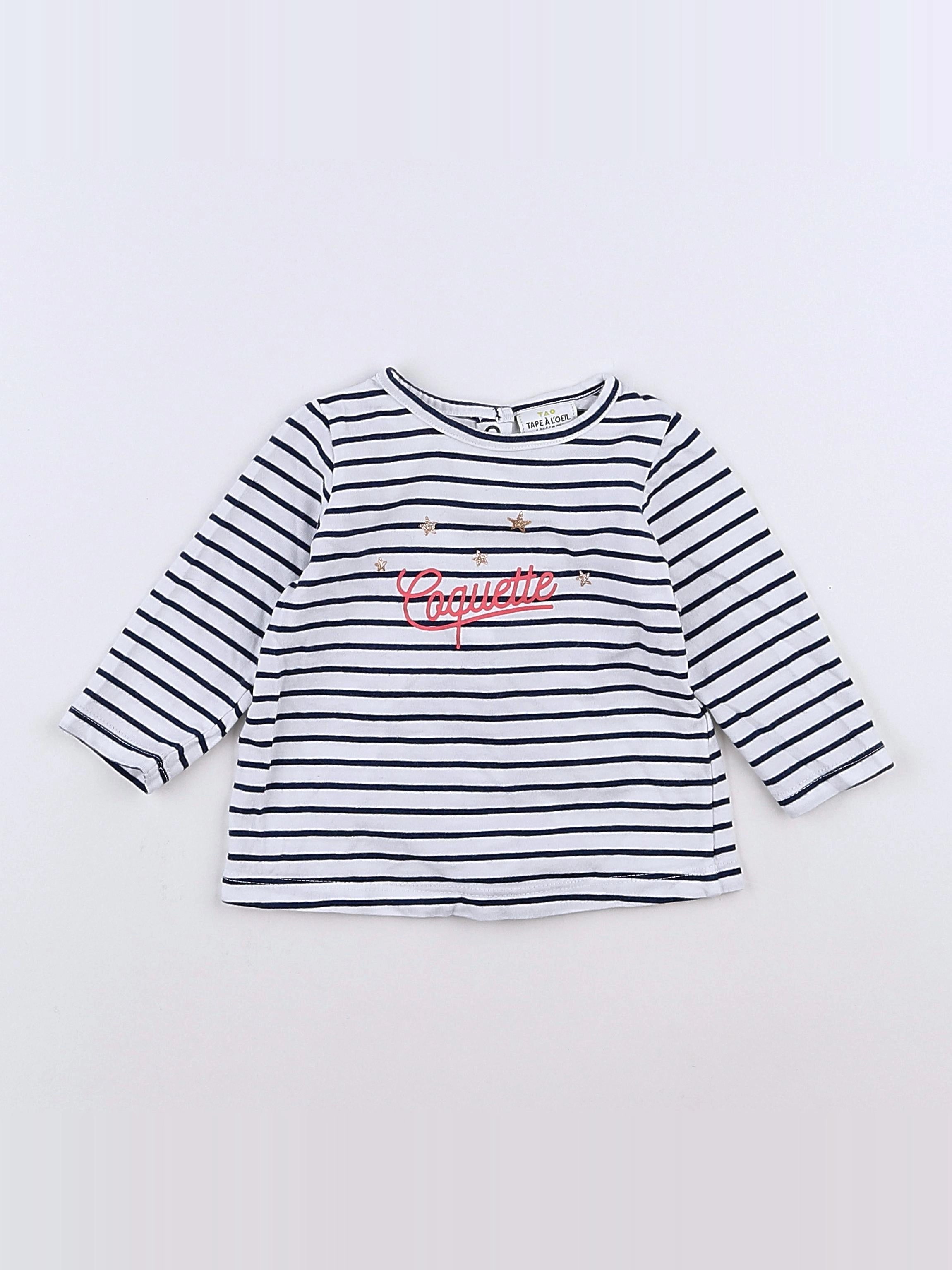 Tape à l'oeil - tee-shirt bleu, blanc - 6 mois