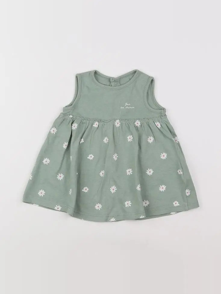 Vertbaudet - robe vert, blanc - 3 mois