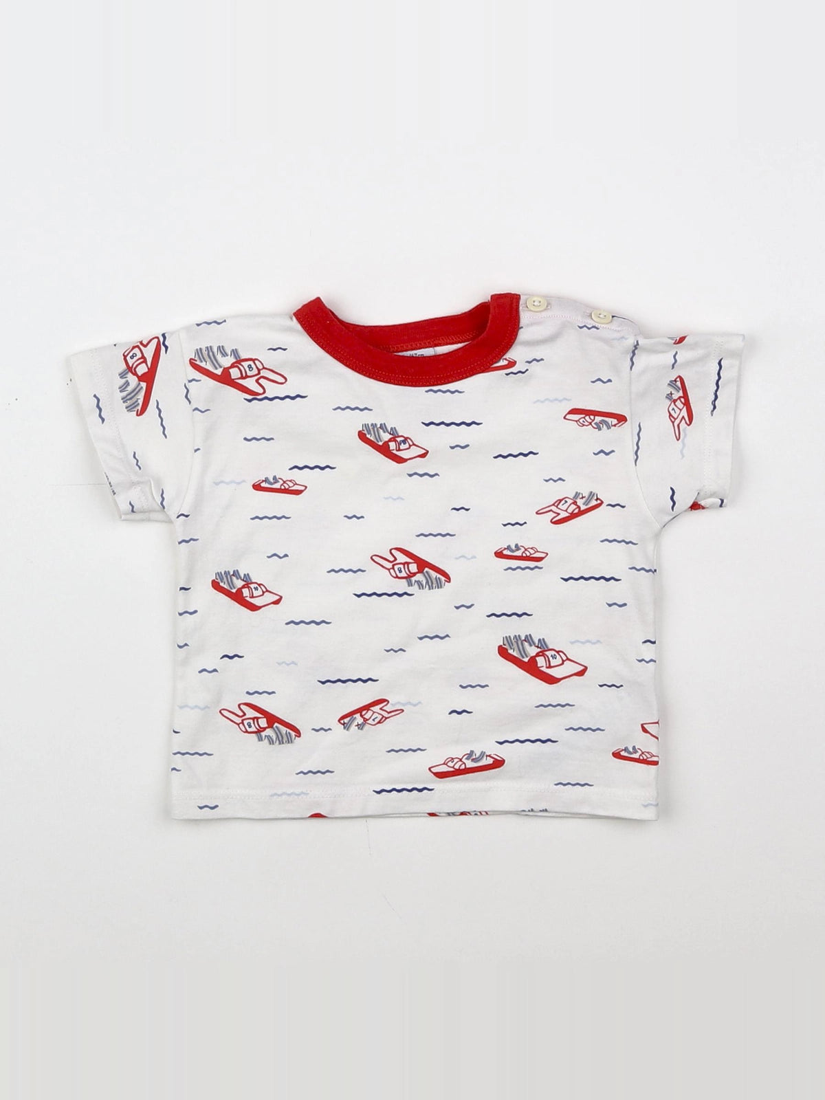 Petit Bateau - tee-shirt blanc, rouge - 6 mois