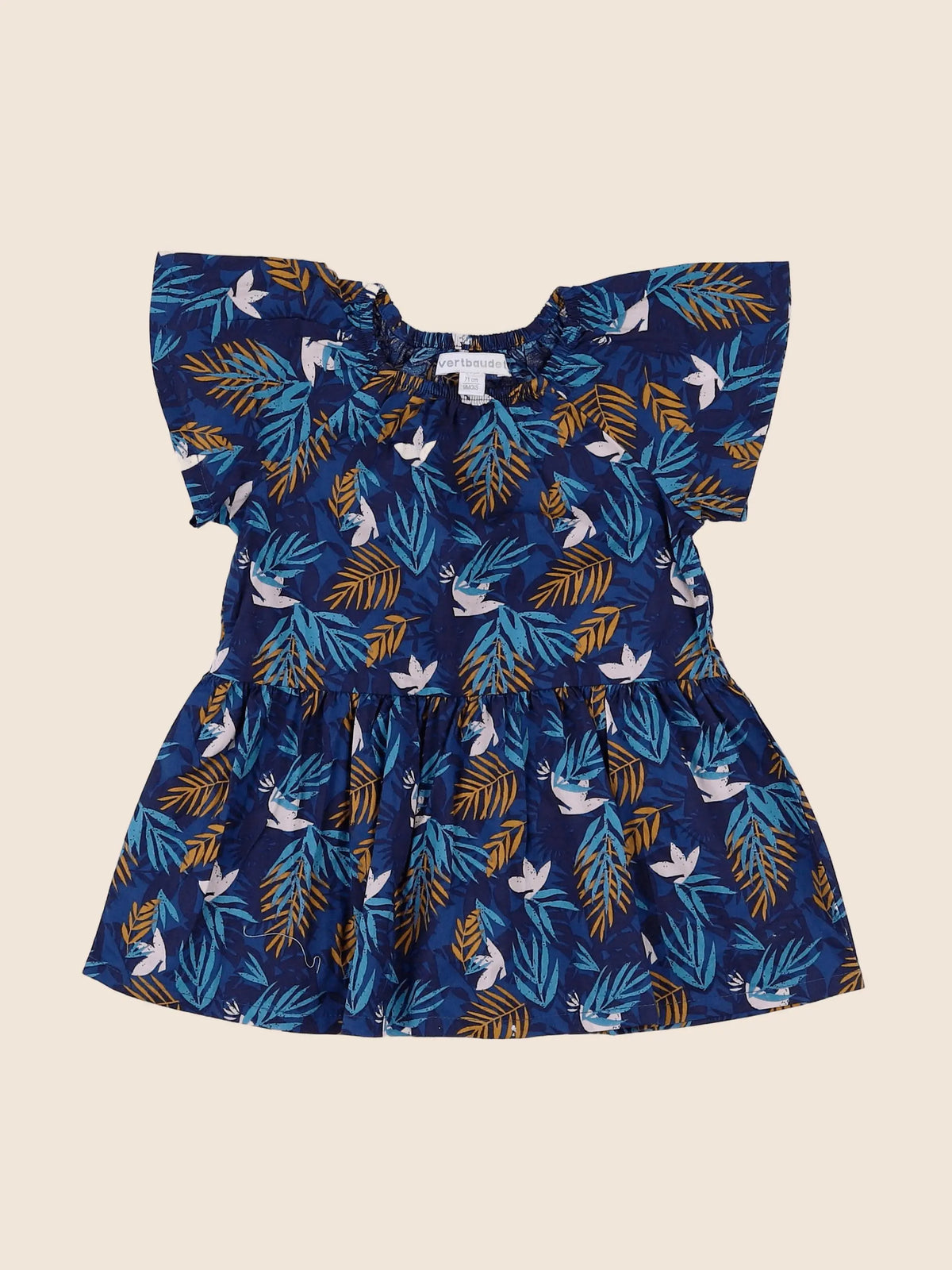 Vertbaudet - robe bleu, marron - 9 mois