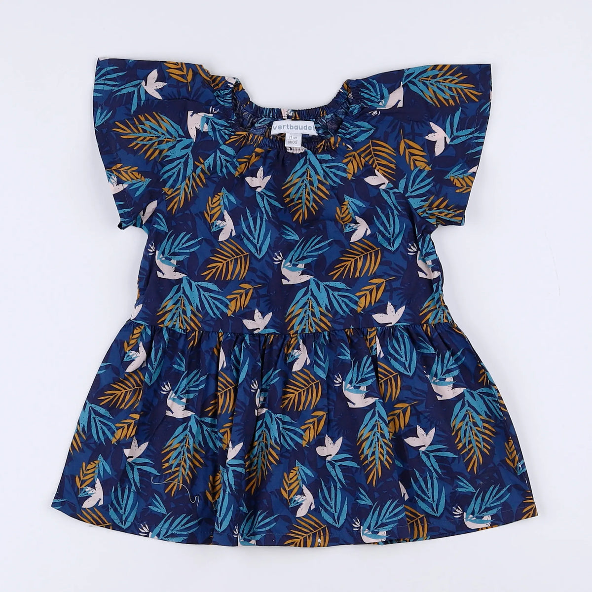 Vertbaudet - robe bleu, marron - 9 mois