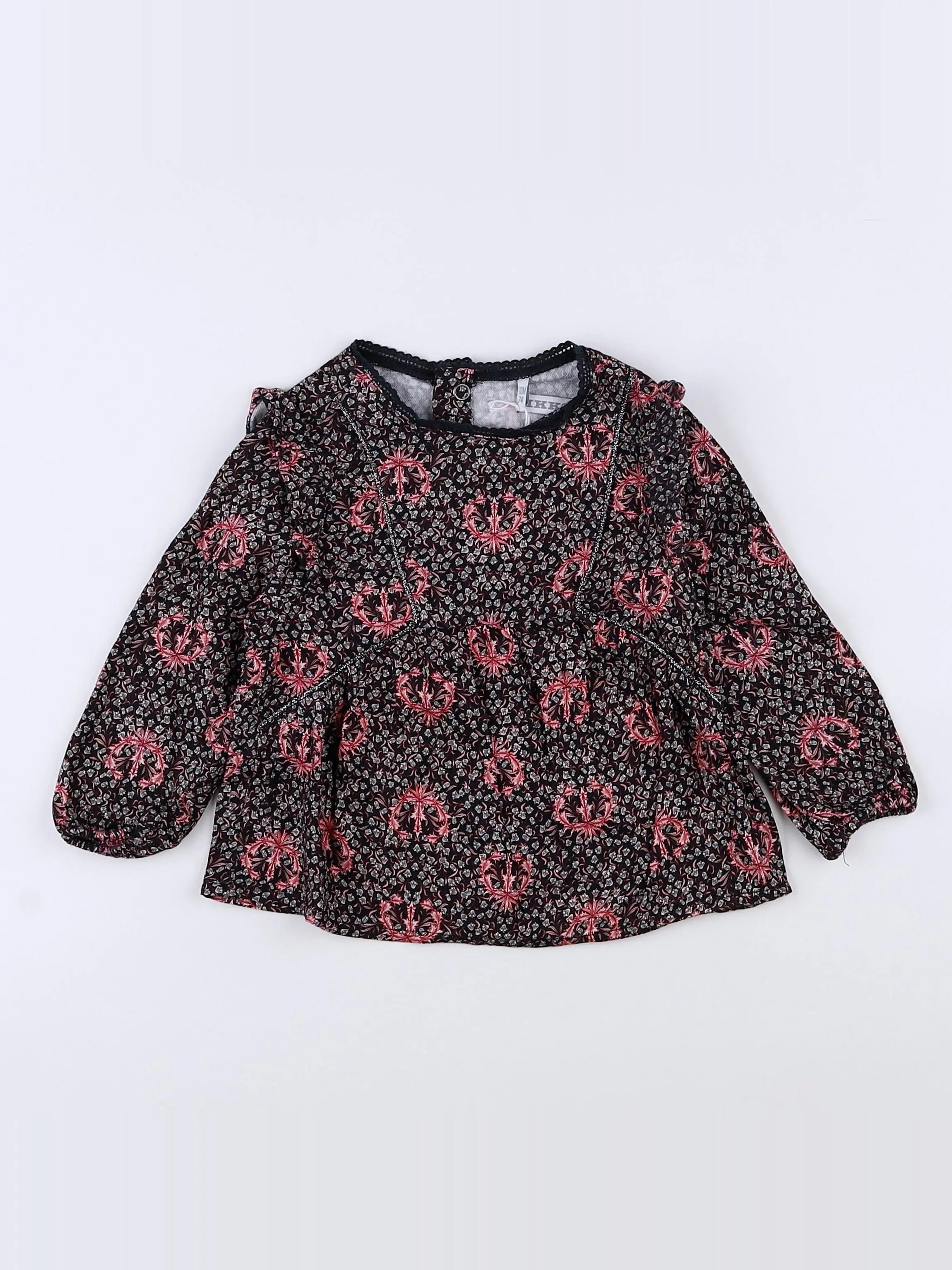 IKKS - blouse noir, rose (état neuf) - 12 mois